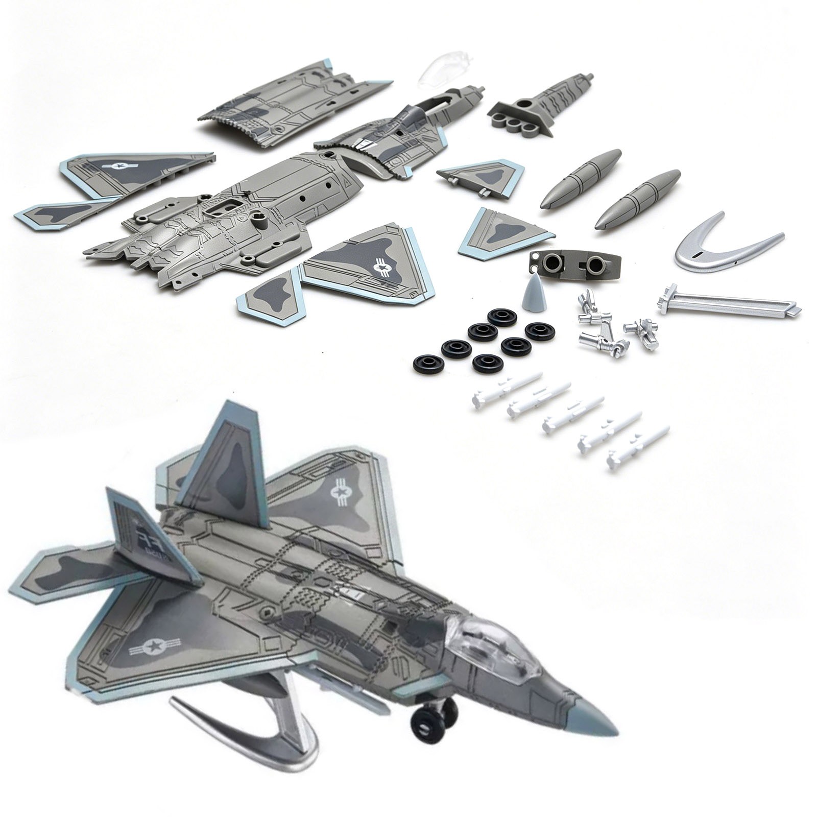 1/100 Scale F-22 Raptor Stealth Fighter Building Blocks Kit with Display Stand