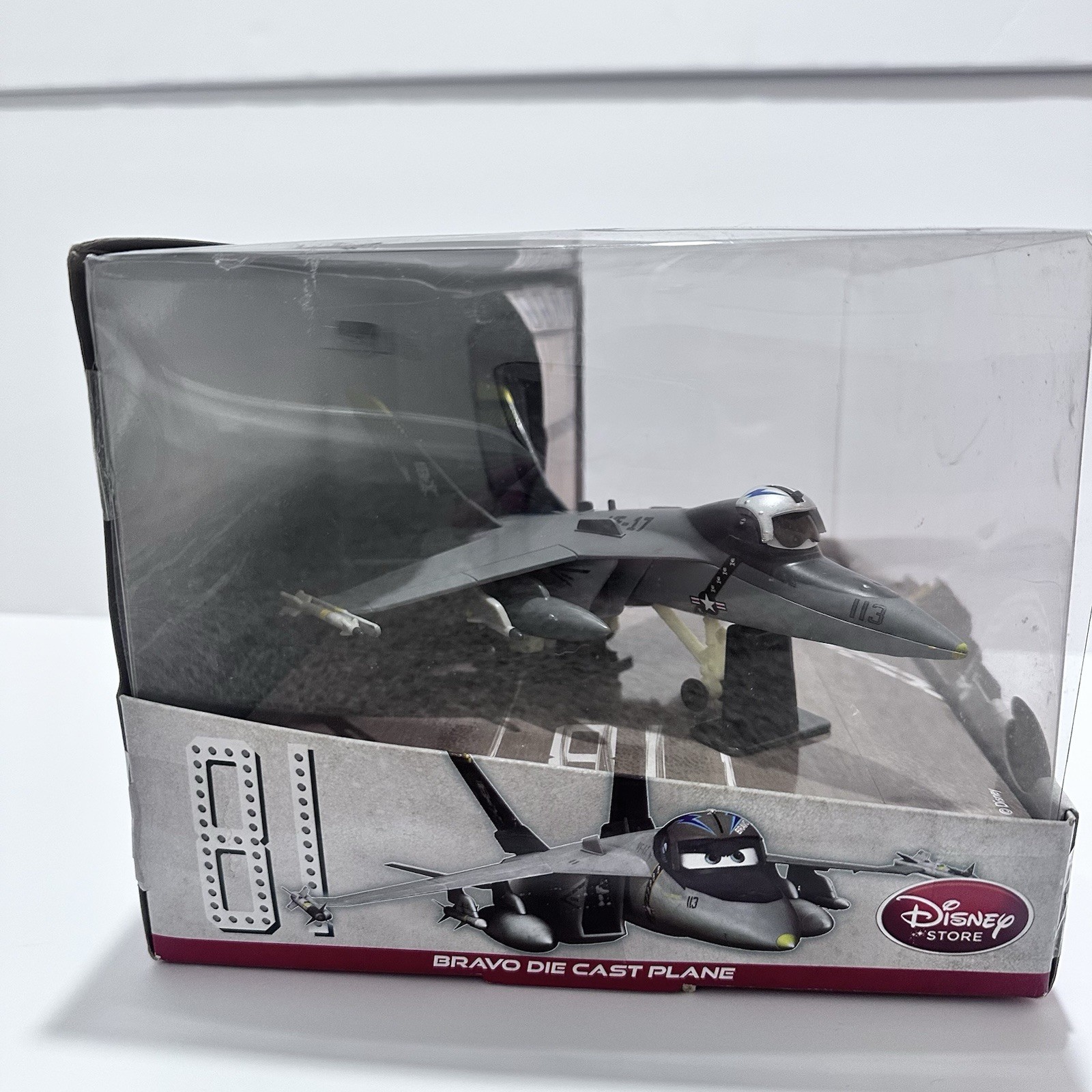 Disney Store Planes Bravo Gray/Black Diecast Military Airplane w/ Stand