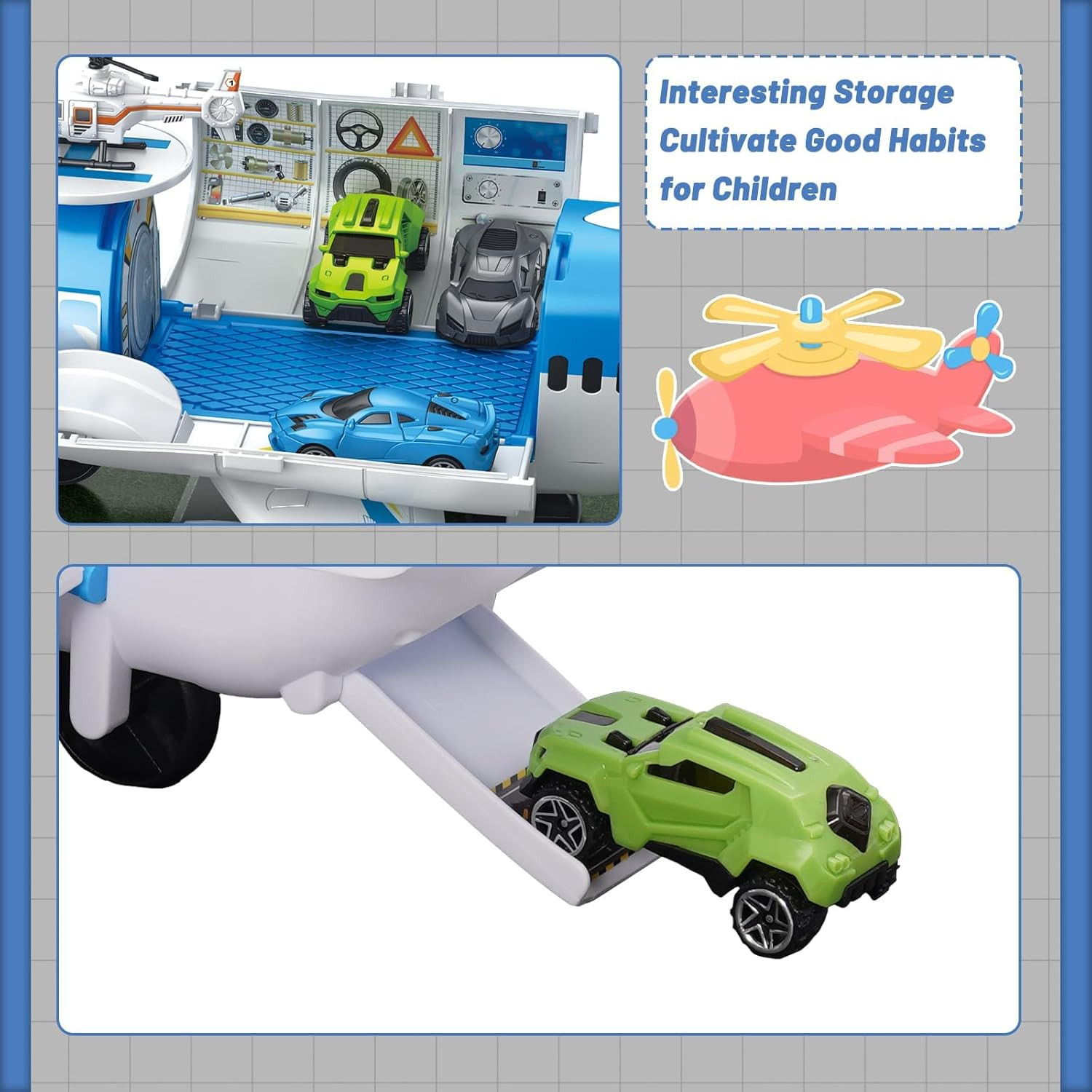 Airplane Toy Car Toy Set Airport Playmat with Helicopter, Truck, Plane, Sign Par