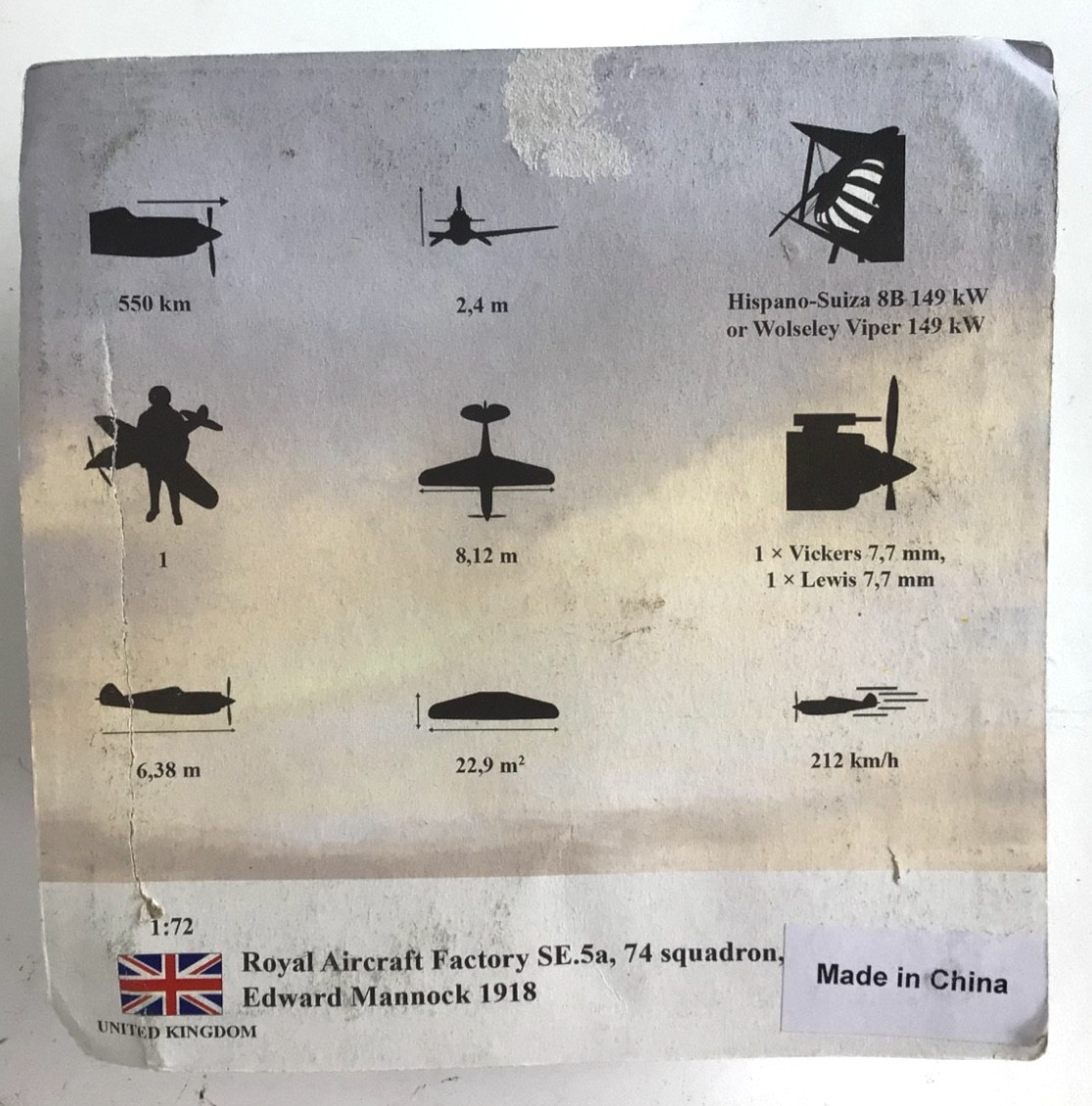 Amercom 1918 Royal SE.5a 74 Squadron Edward Mannock UK Biplane 1:72 Diecast