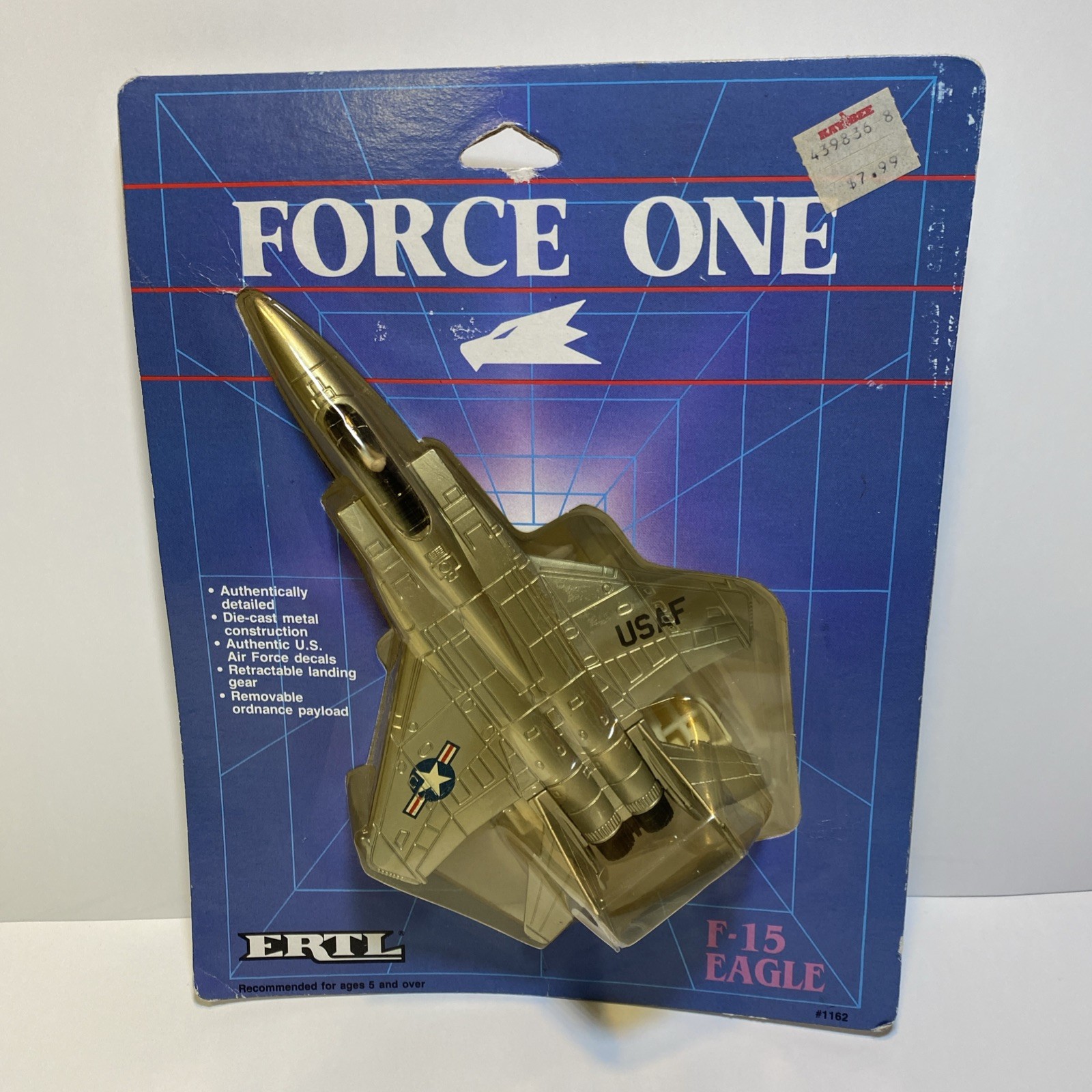 ERTL Force One F-15 Eagle 1:87 Gray Diecast USAF Jet w/ Retractable Gear 1162