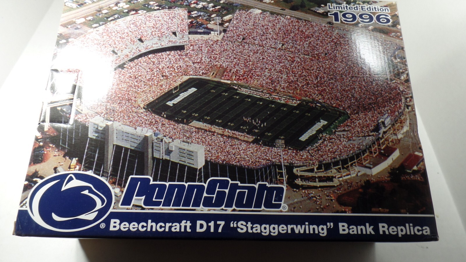 PENN STATE BEECHCRAFT D17 STAGGERWING DIE CAST METAL AIRPLANE BANK – SEALED
