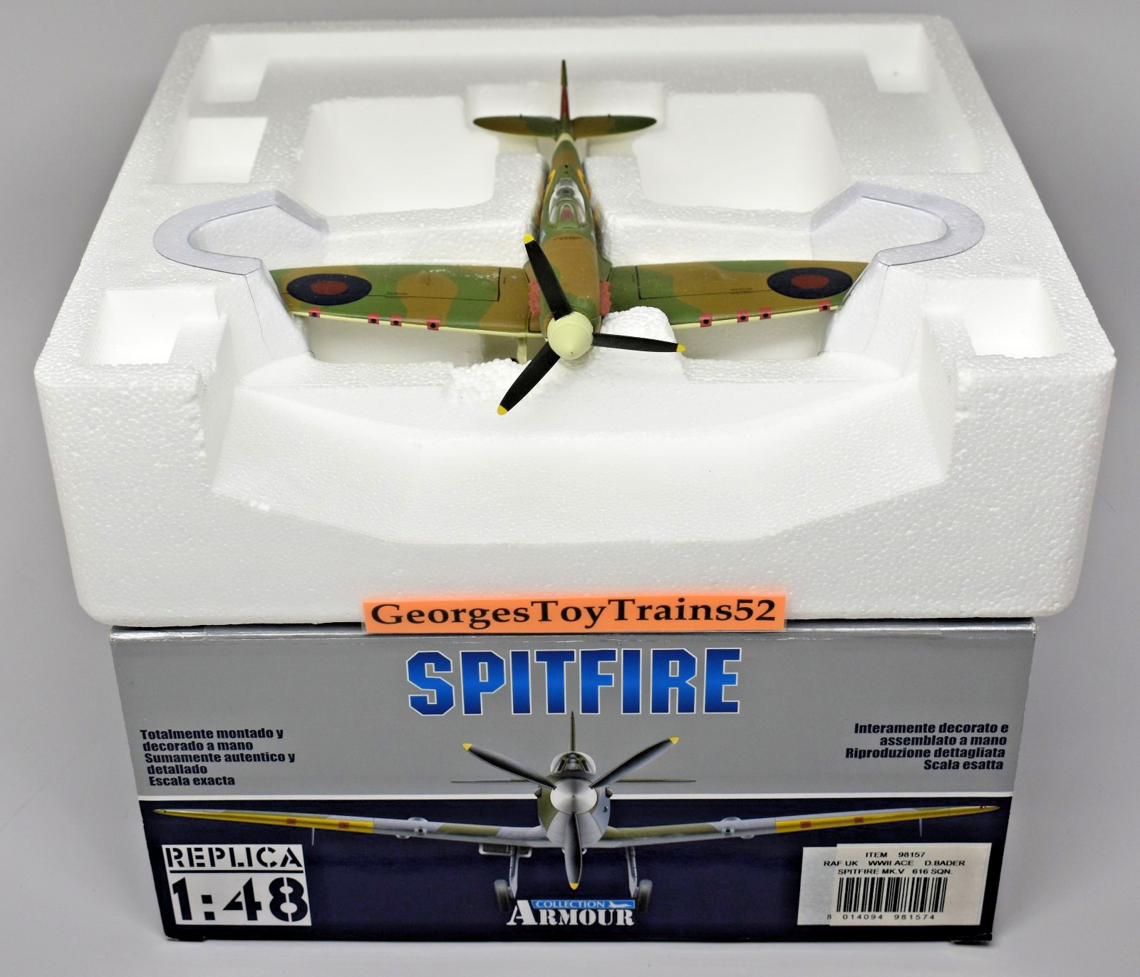 ARMOUR 1:48 DIE-CAST RAF UK WWII ACE D BADER SPITFIRE MK.V 616 SQN 98157 W/BOX