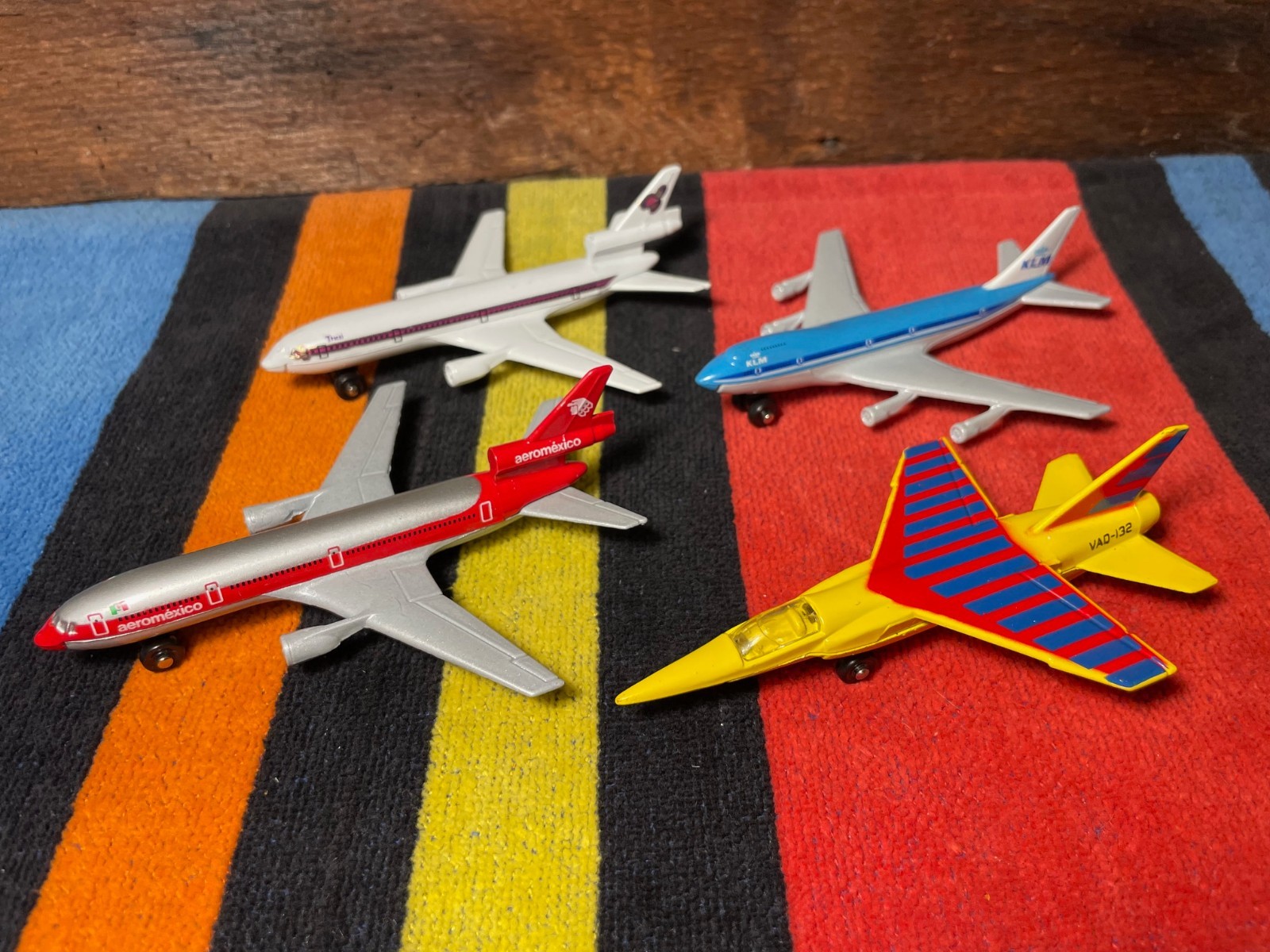 1973 MATCHBOX 4 DIE CAST JET AIRPLANE KLM 747 AEROMEXICO THAI DC 10 MIRAGE F1