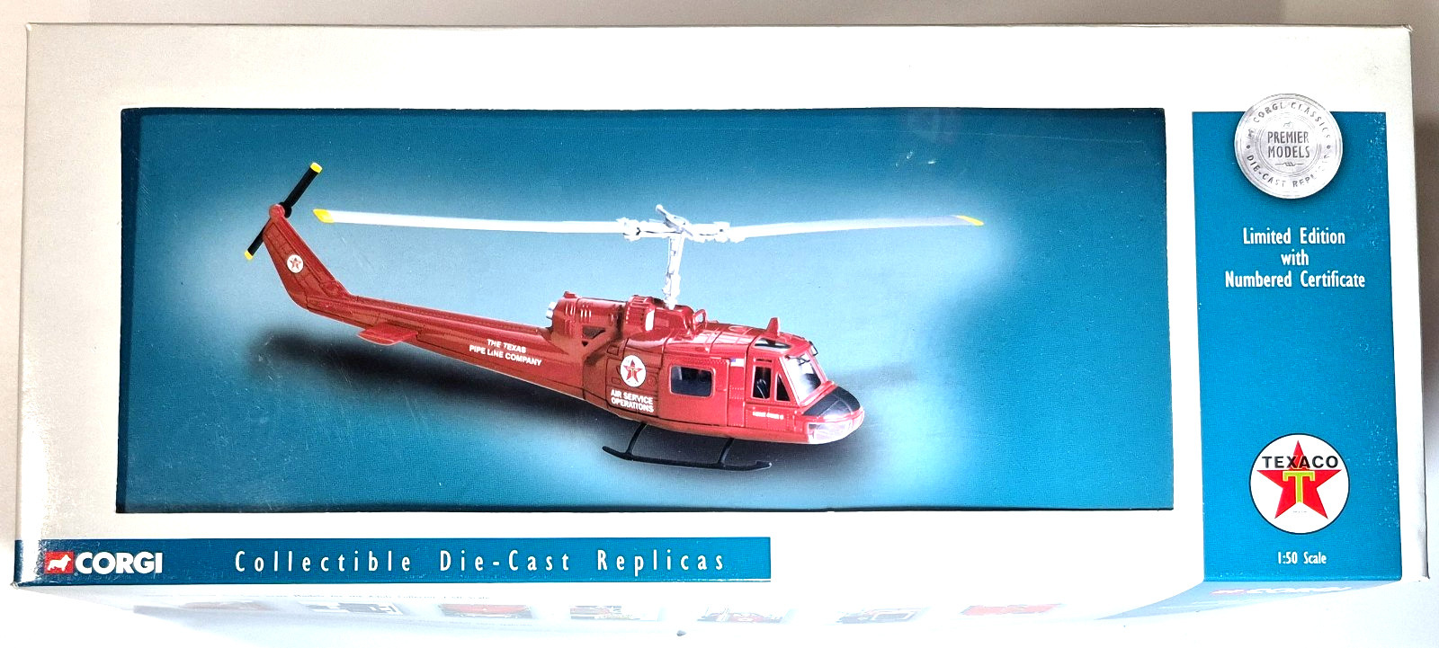 Corgi US50407 Huey Iroquois Red TEXACO 1:50 Helicopter Die-Cast Replica NewInBox