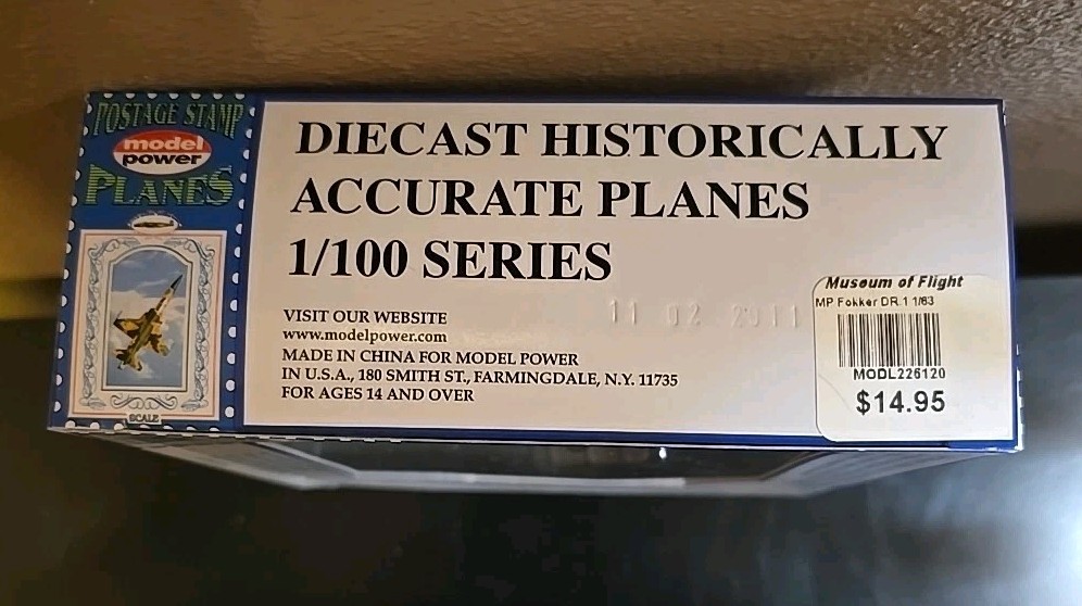 Model Power Postage Stamp Planes No. 5349 Fokker DR.1 1/63 German WWI Diecast