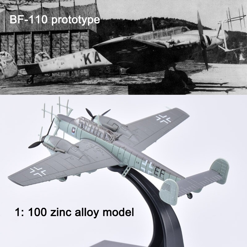 1:100 Diecast Military Model Luftwaffe WWII Messerschmitt BF 110 Bomber Aircraft