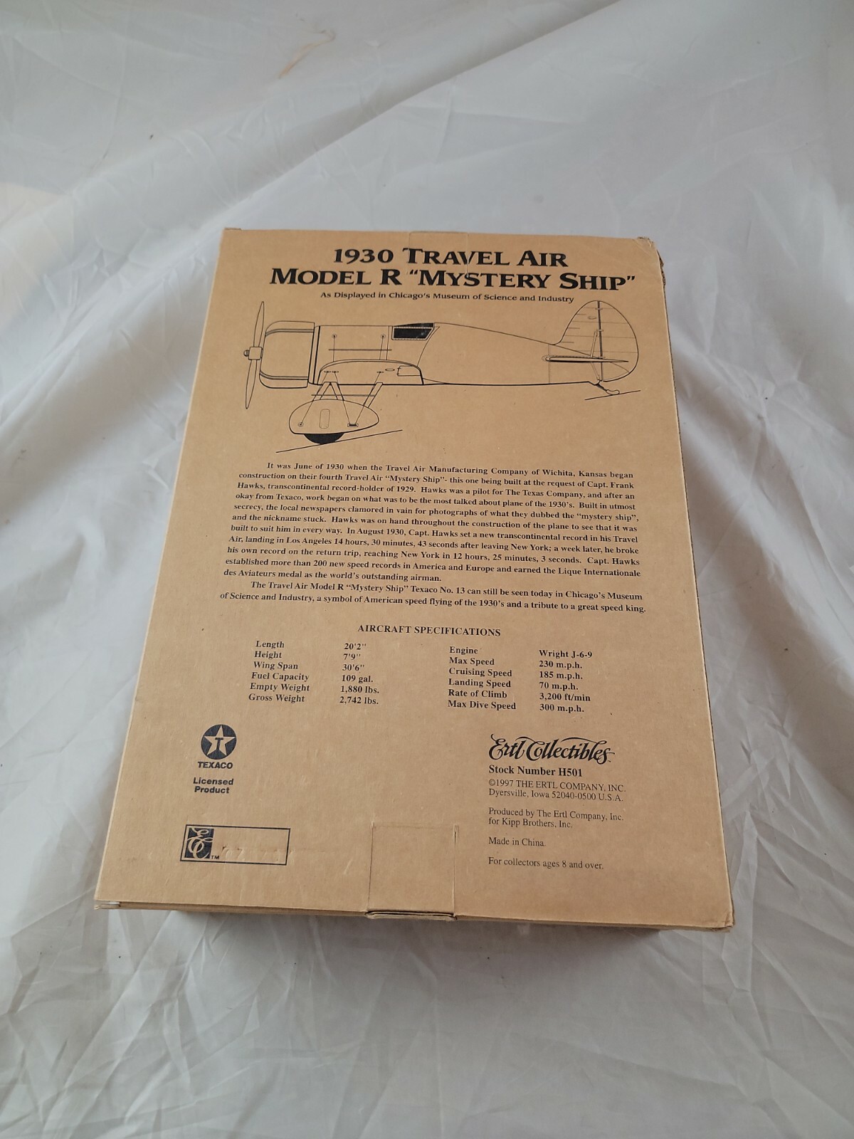 ERTH COLLECTIBLES WINGS OF TEXACO 1930 TRAVEL AIR MODEL R “MYSTERY SHIP”