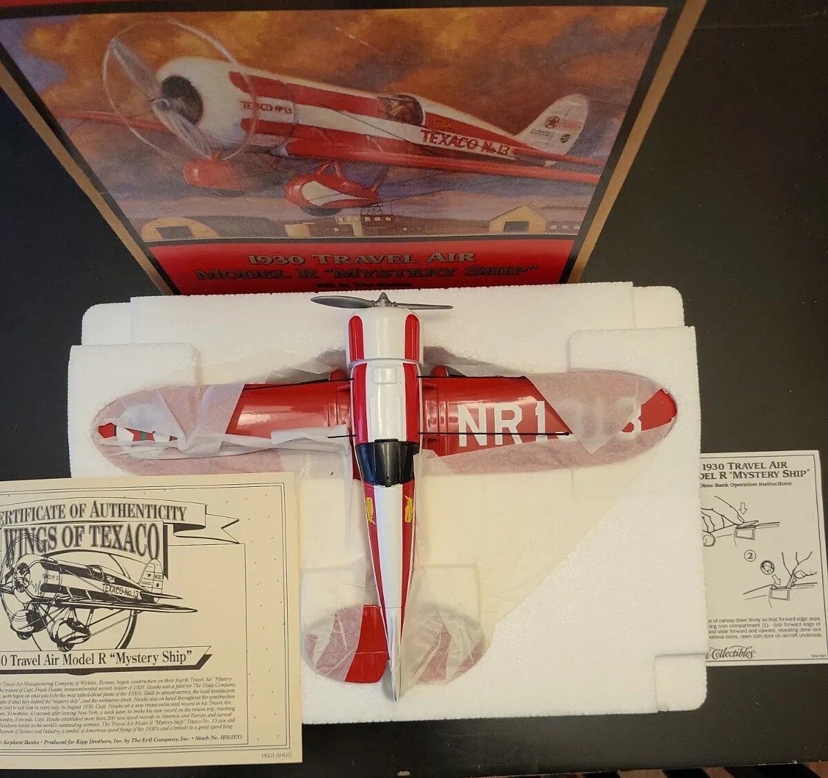 WINGS OF TEXACO 1930 Travel Air Model R Mystery Ship Airplane Bank NIB