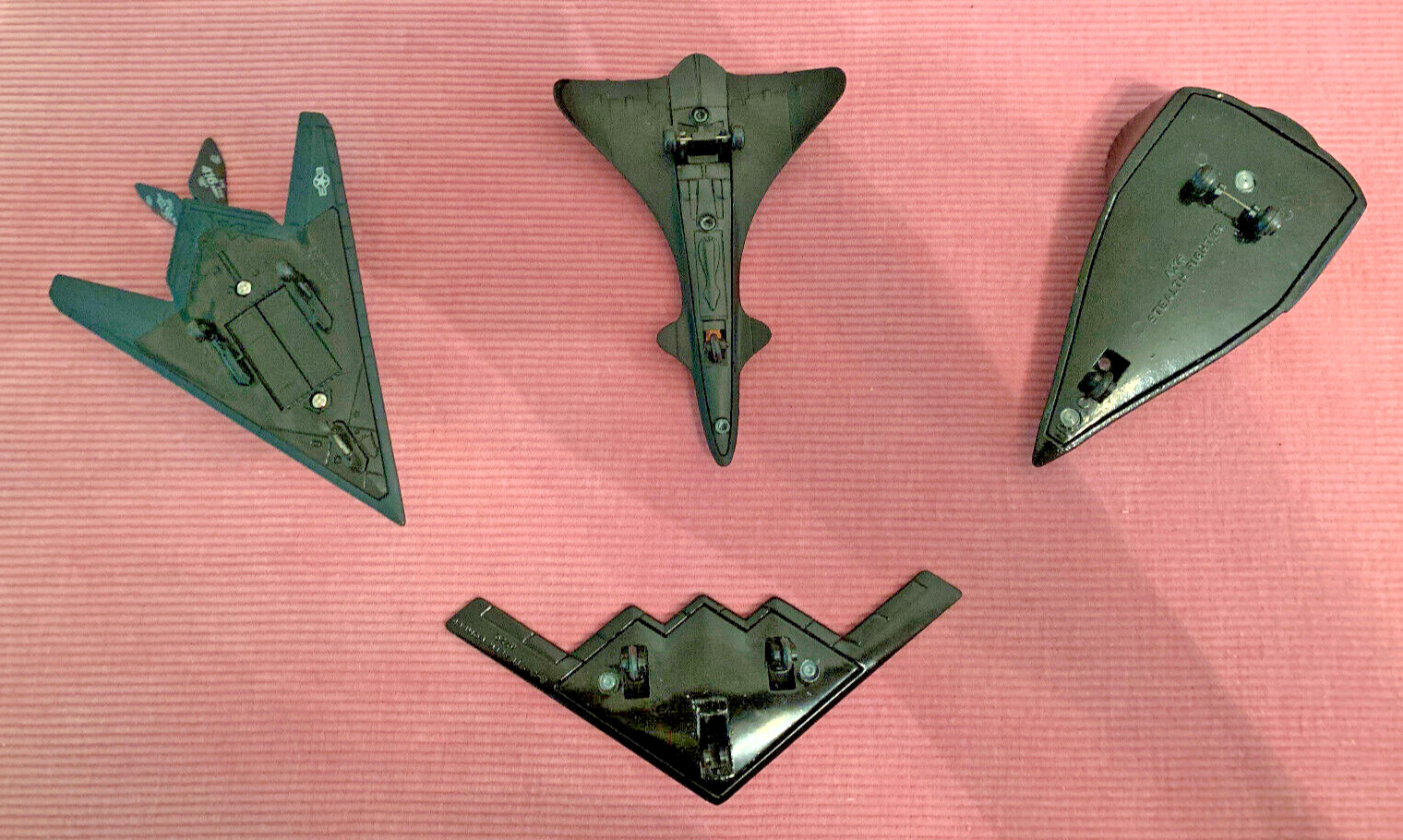 4 stealthy jet aircraft set. die cast metal. 4-5 inches. B-2, F-117, Exp, Future
