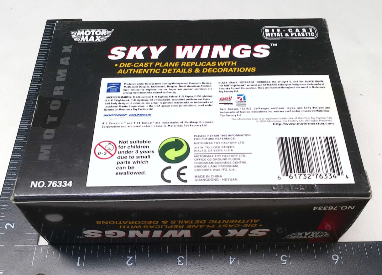 F-22 Raptor Jet Plane Diecast Motor Max Sky Wings Series 76334 NEW Old Stock