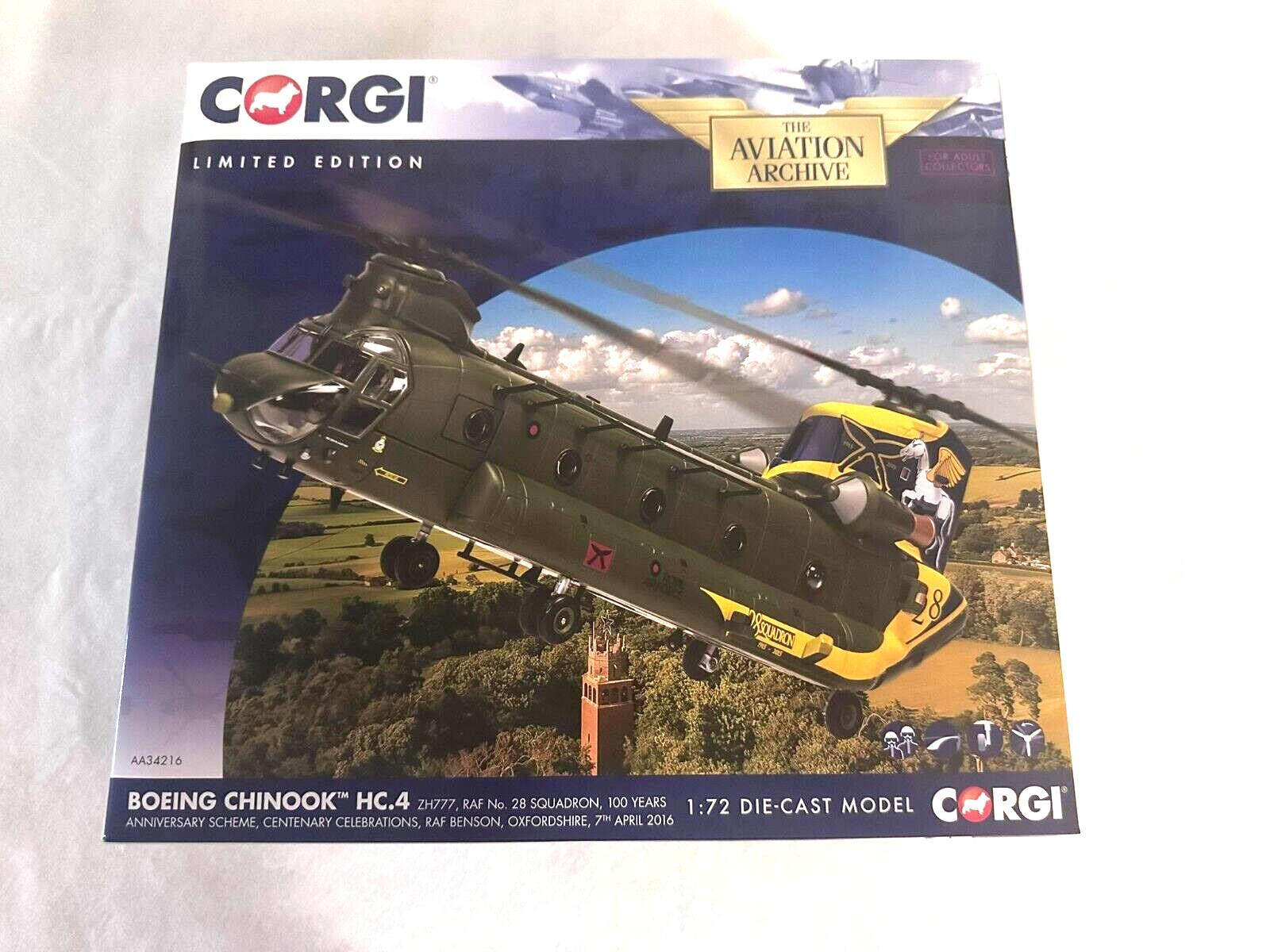 Corgi Aviation 1/72 Boeing Chinook HC.4 ZH777- RAF No. 28 Sqn 100 Years-AA34216