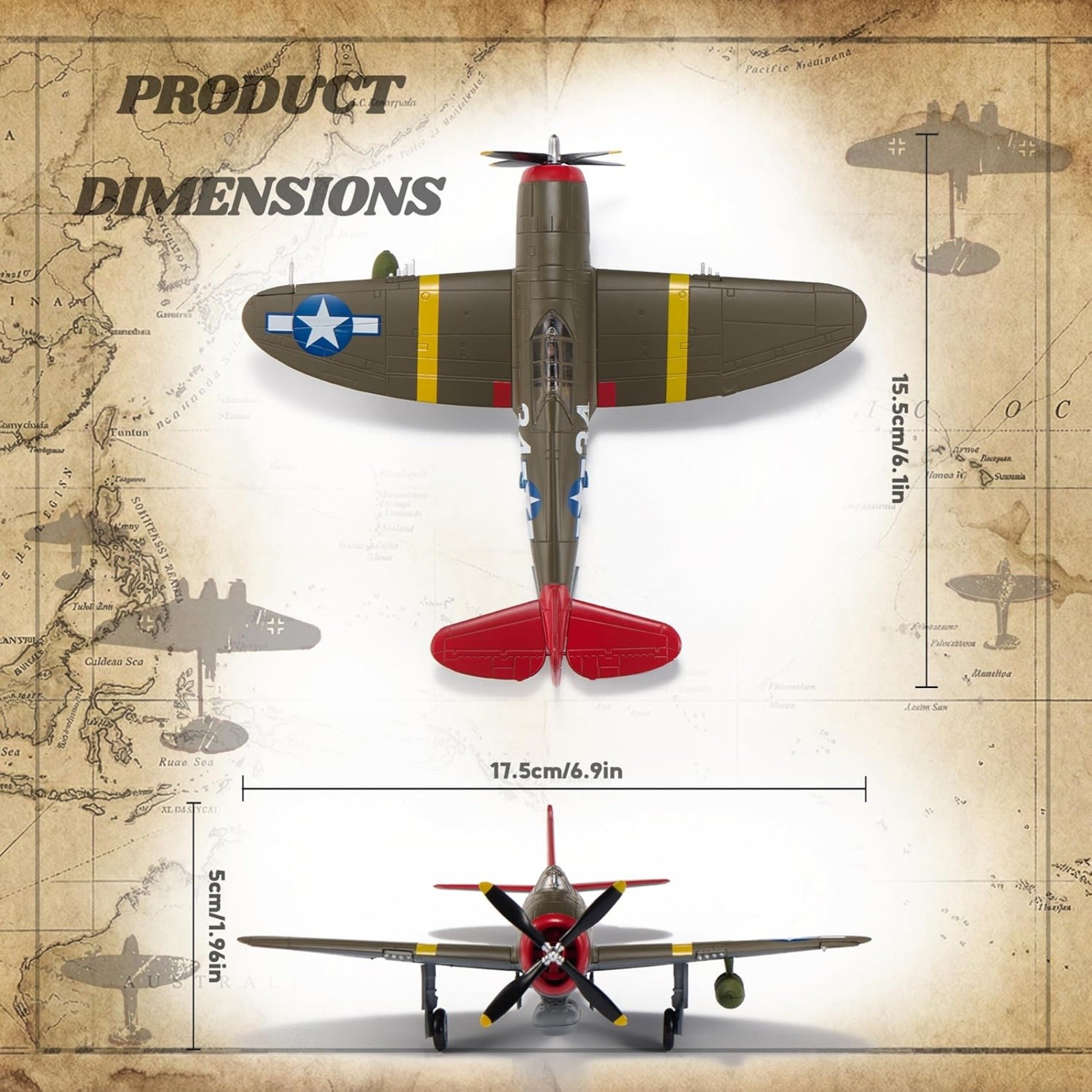 USAAF P-47D Thunderbolt Fighter Diecast Model 1/72 Olive Paint Red Nose Display