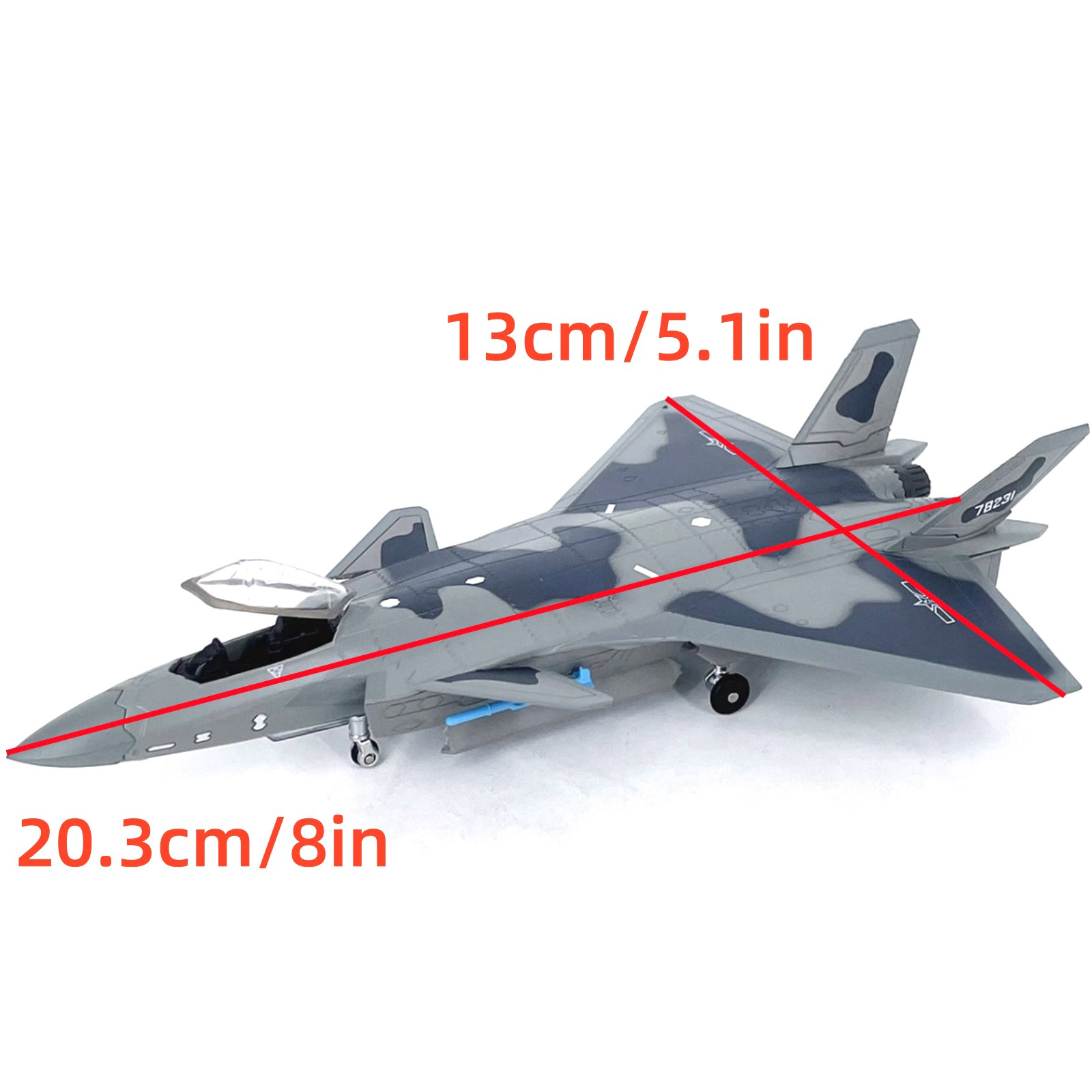 20.3cm Diecast Alloy 1/100 Chinese Air Force Chengdu J-20 Fighter Model