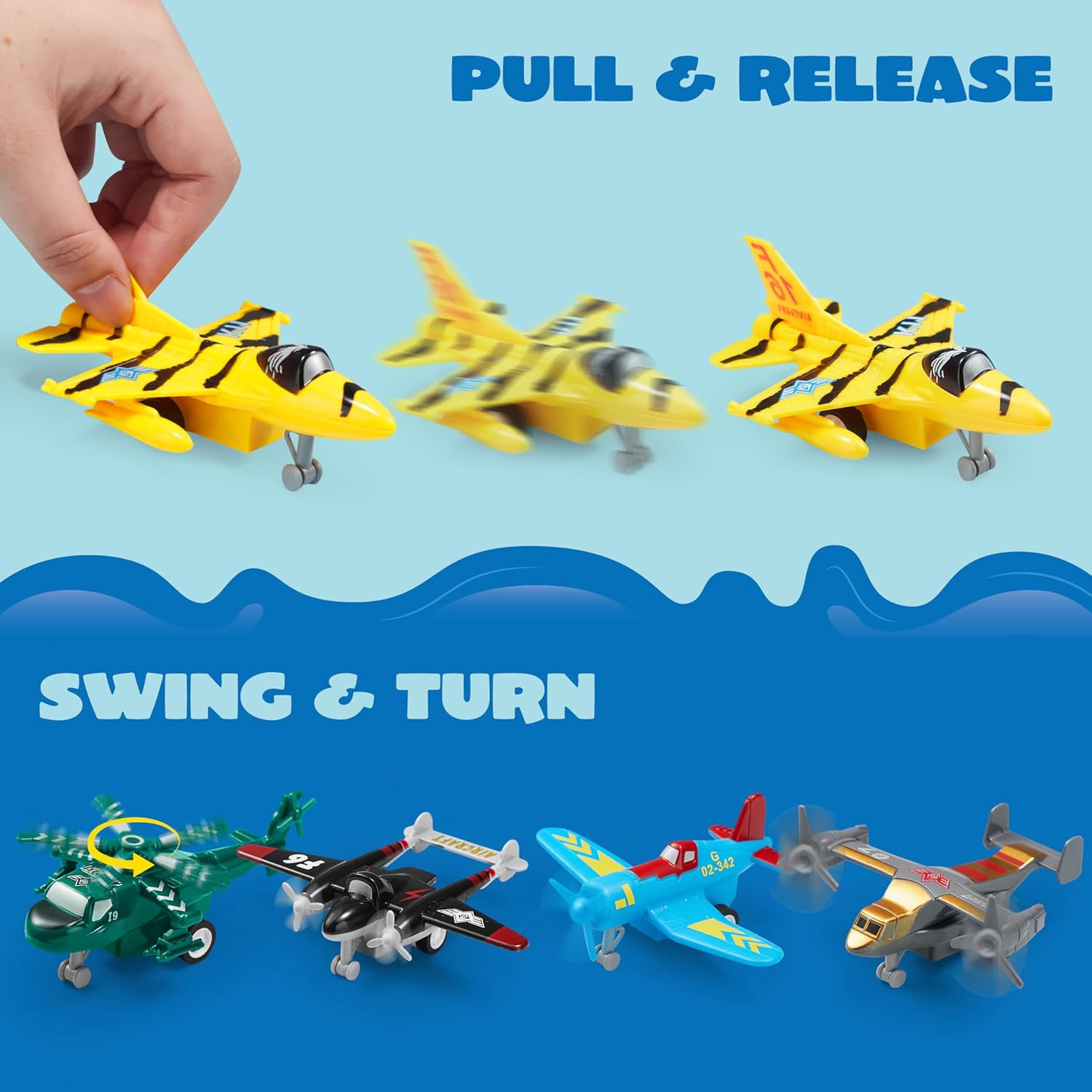 16 Pcs Pull Back Airplane Toys, Boys Plane Playset, Aircraft Incl Helicopter, Fi
