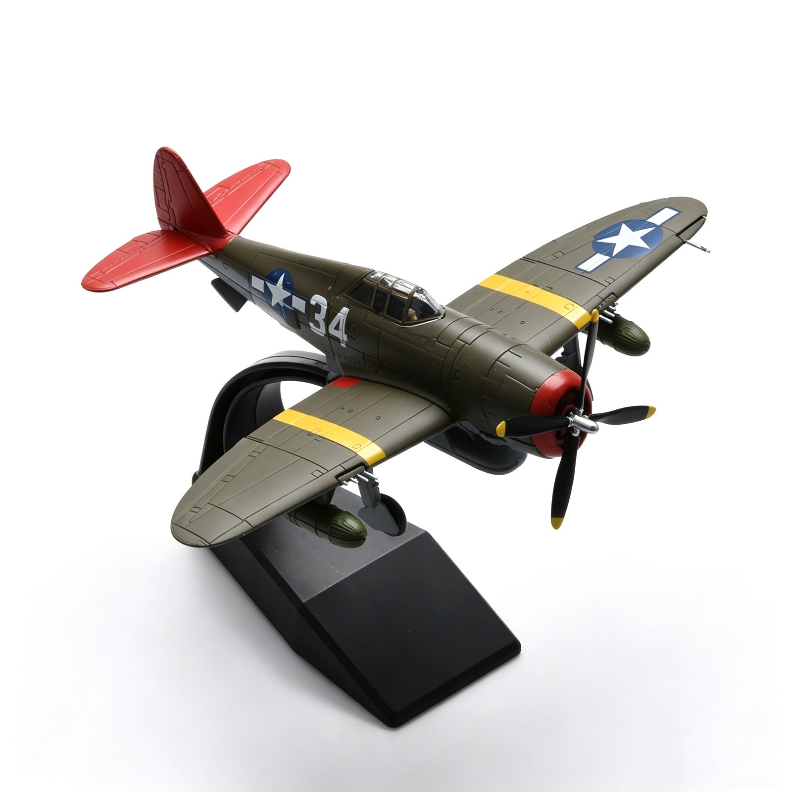 USAAF P-47D Thunderbolt Fighter Diecast Model 1/72 Olive Paint Red Nose Display