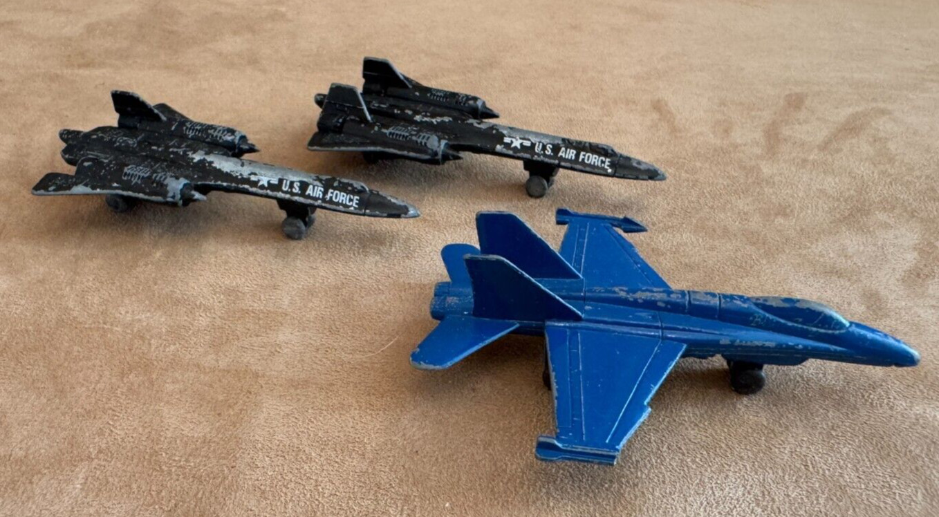 Air Force Die Cast Pencil Sharpener Jet lot of 3 black blue military vehicle