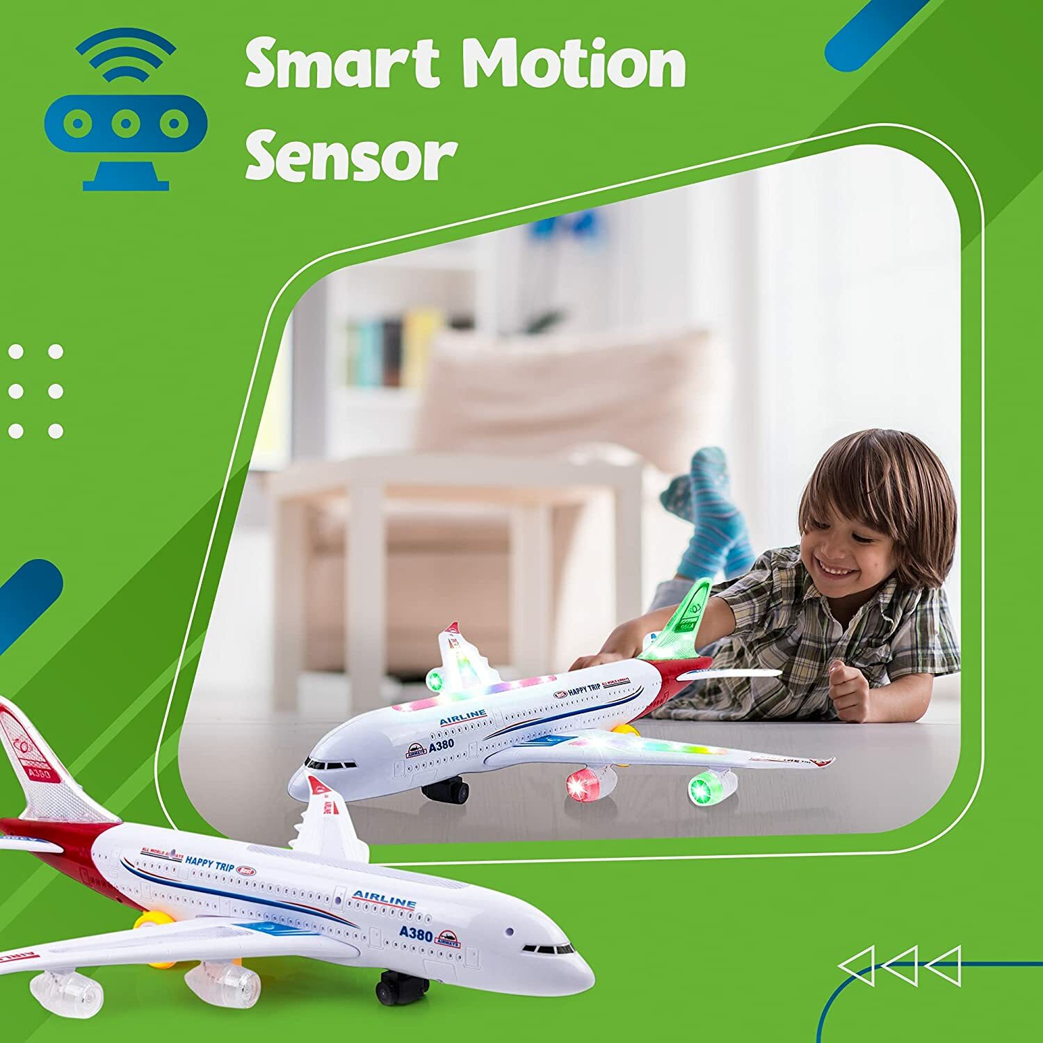 New Airplane Toys for Kids, Bump and Go Action Airbus A380 Model Airplane Toys
