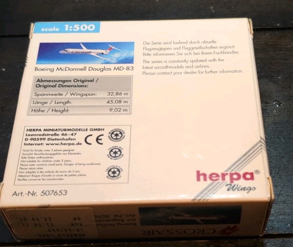 Herpa Wings Crossair Boeing McDonald Douglas MD-83 1:500 #507653 Old Store Stock