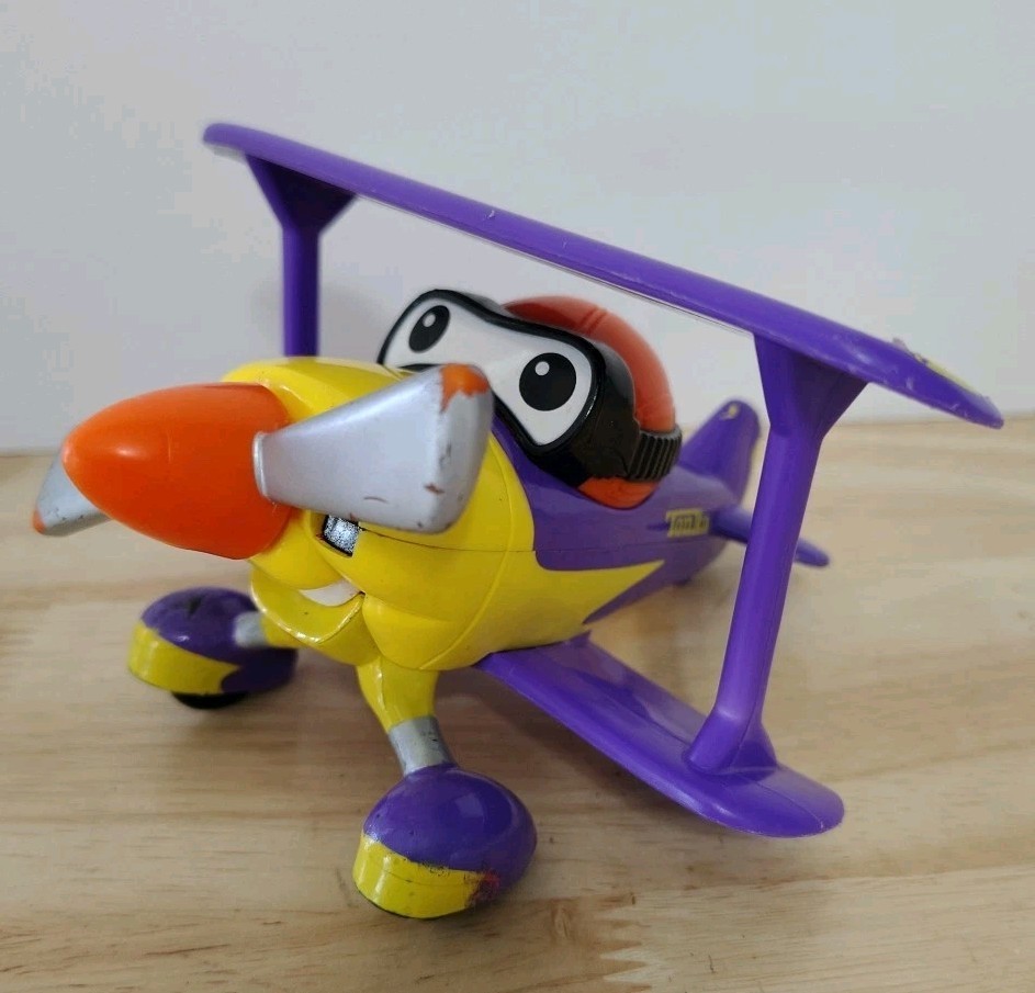 Tonka Hasbro 2000 Purple Yellow Orange Biplane Spinning Propeller Preowned