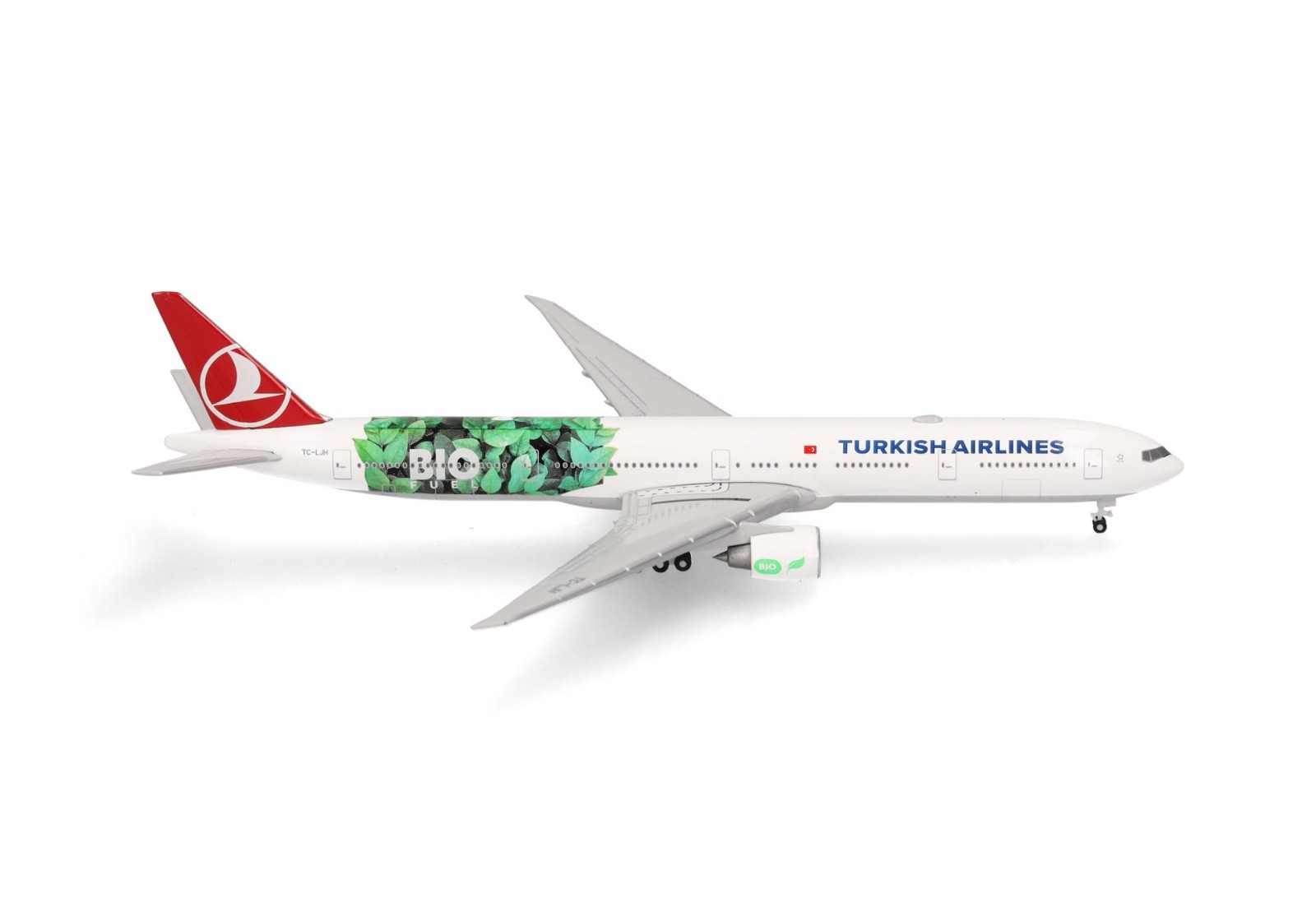 New! Herpa 538442 Turkish Airlines Boeing 777-300ER “Bio Fuel” reg TC-LJH -1:500