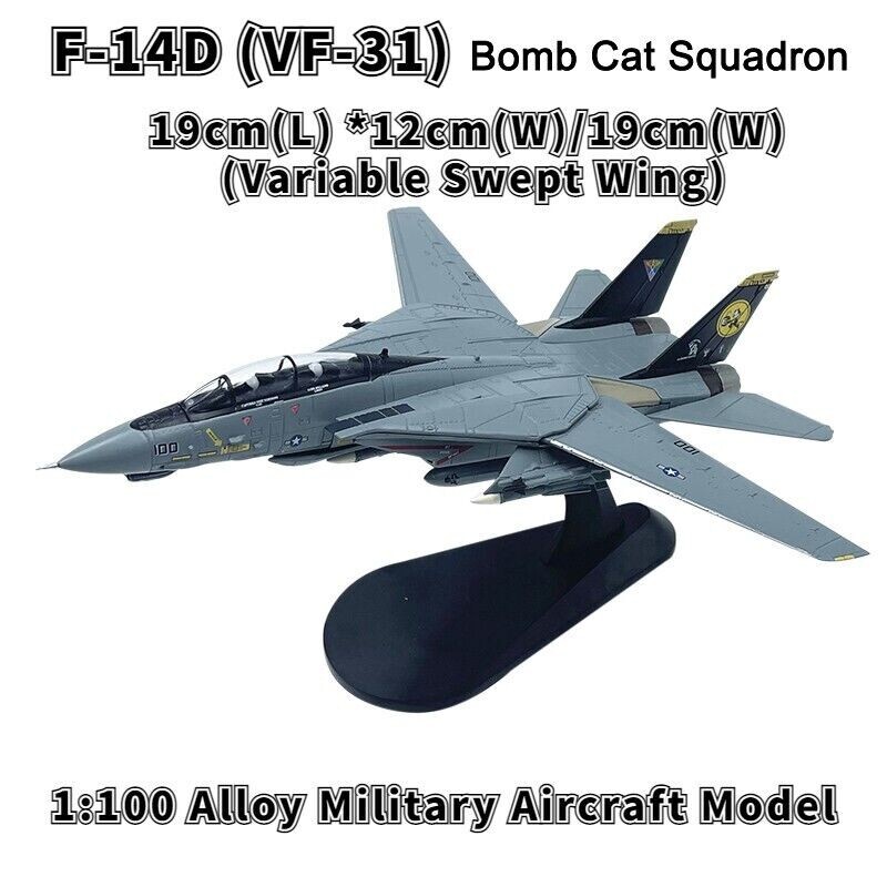 1:100 F-14D Tomcat Bomb Cat Squadron VF31 Fighter Model Diecast MilitaryAircraft