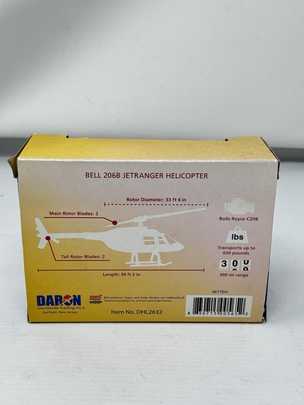Daron: DHL Bell 206B Jetranger Helicopter Diecast Model: DHL2632 NIB