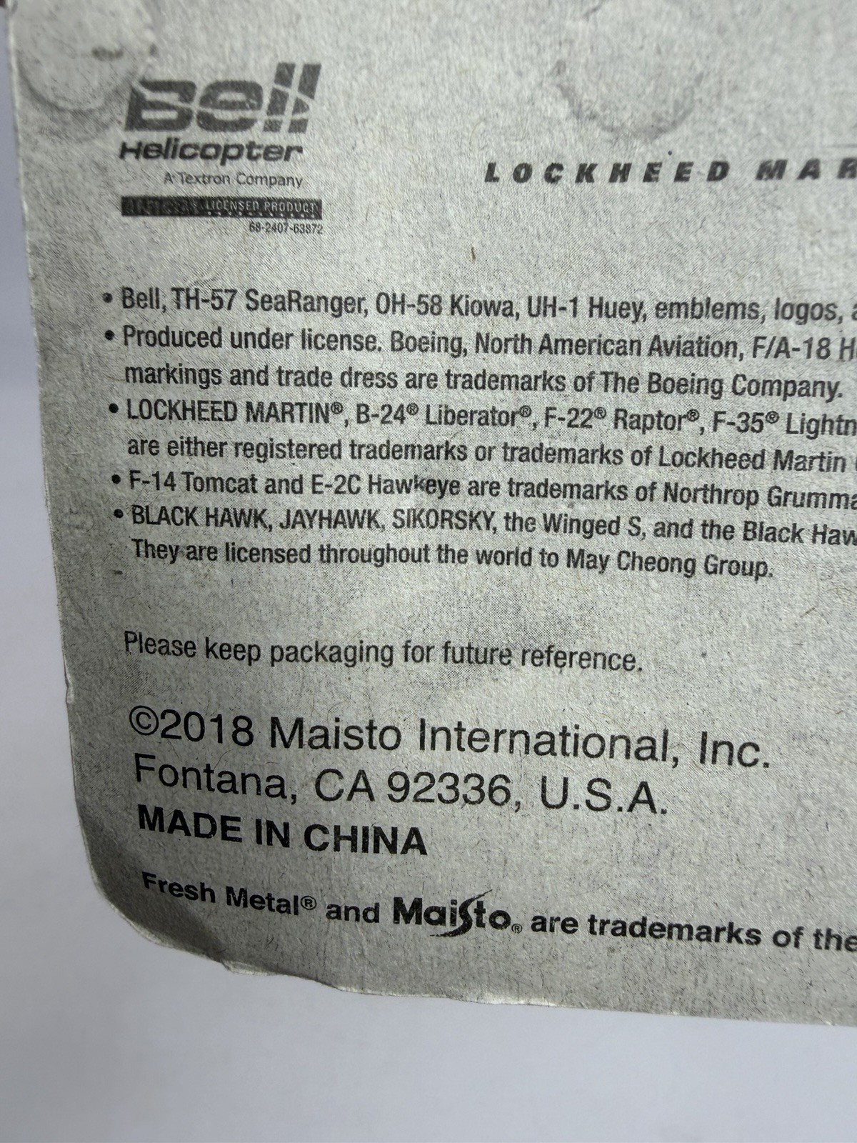 Maisto Fresh Metal 2017 Tailwinds AV-8B Harrier II Box Damaged Fast Ship