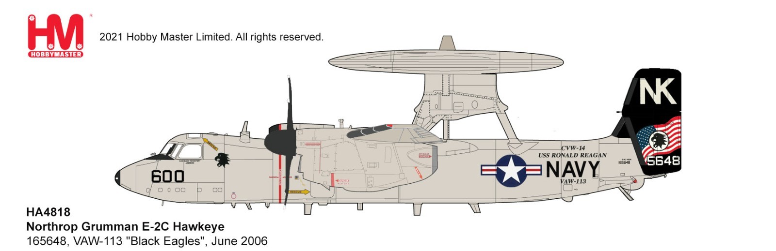 Hobby Master 1/72 Grumman E-2C Hawkeye USN VAW-113 Black Eagles USS R. Reagan