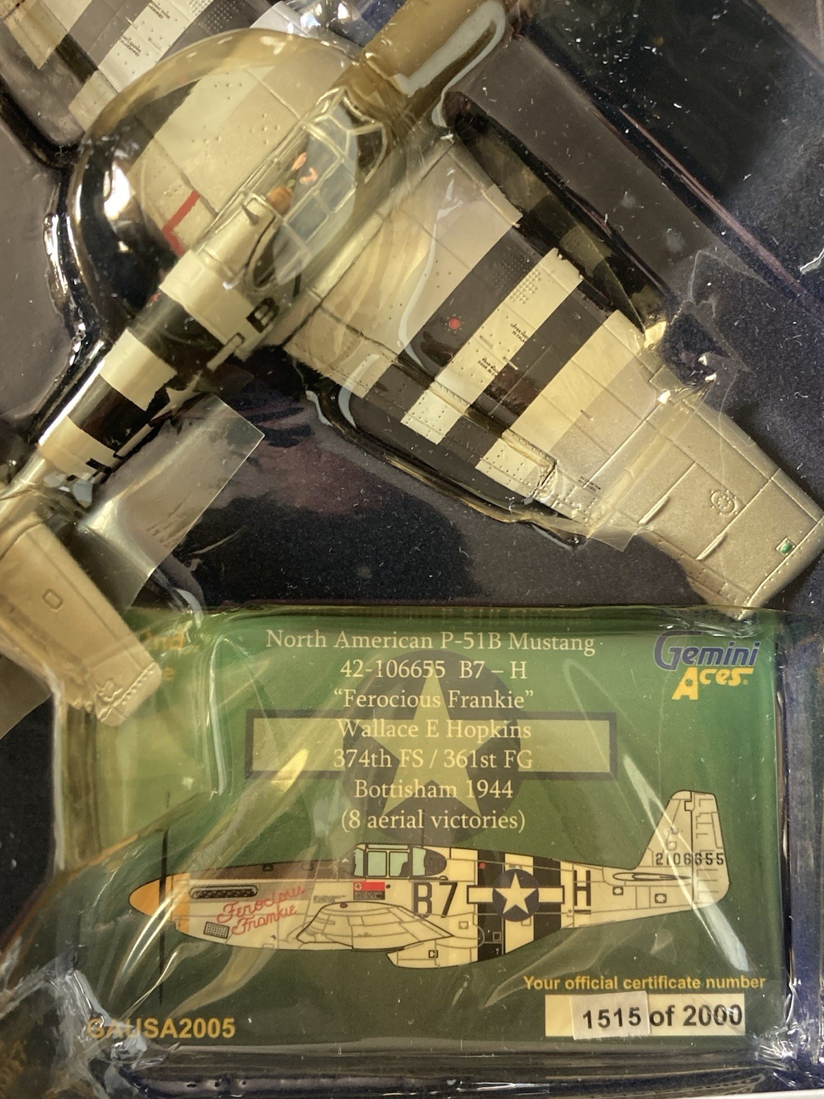 WW2🇺🇸 Gemini Aces 1/72 P51 B Mustang -Ferocious Frankie-8 Aerial Victories