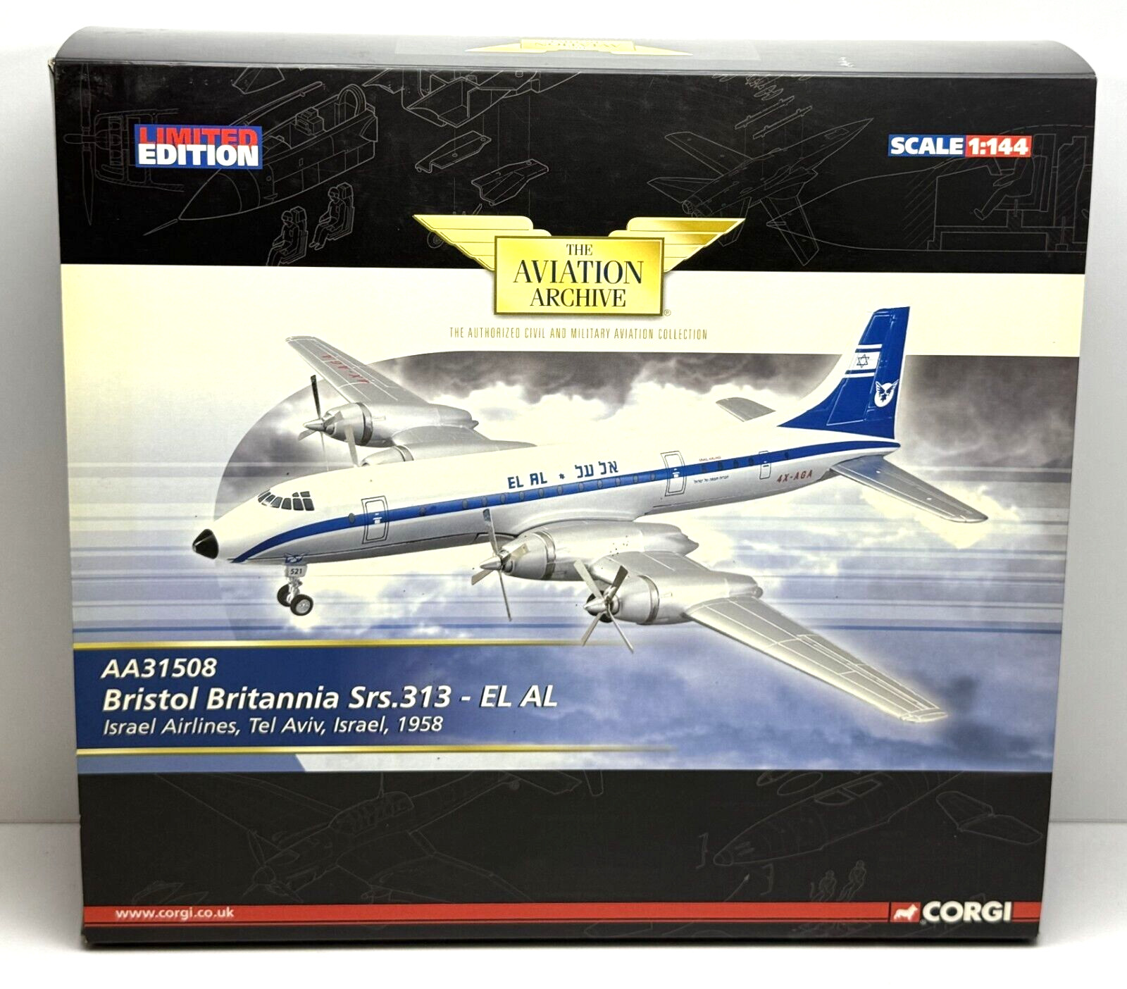 Corgi – AA31508 – Bristol Britannia Srs.313 – Israel Airlines 1958 – 1:144 Scale