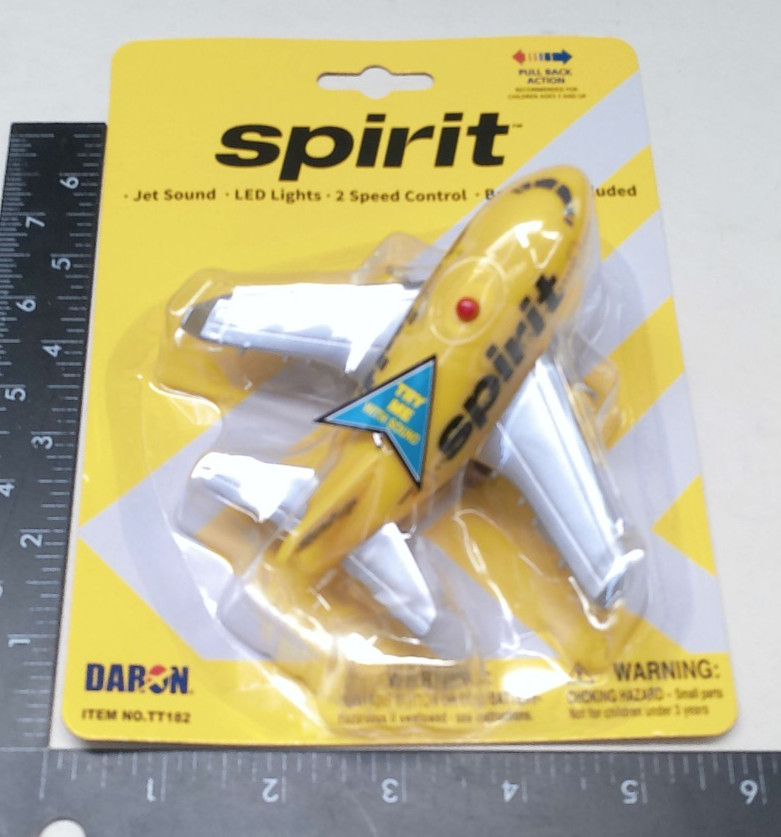 Spirit Airlines Jet Pull Back Action Toy Plane Sound Lights Daron TT182 NEW