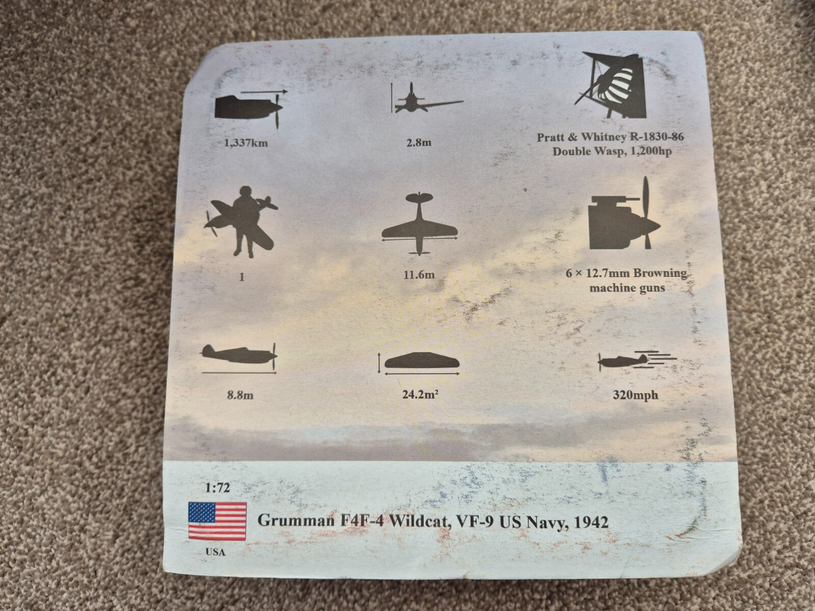 ATLAS AMERCOM 1:72 CLASSIC 1942 GRUMMAN F4F-4 WILDCAT WW2 DIECAST MODEL PLANE