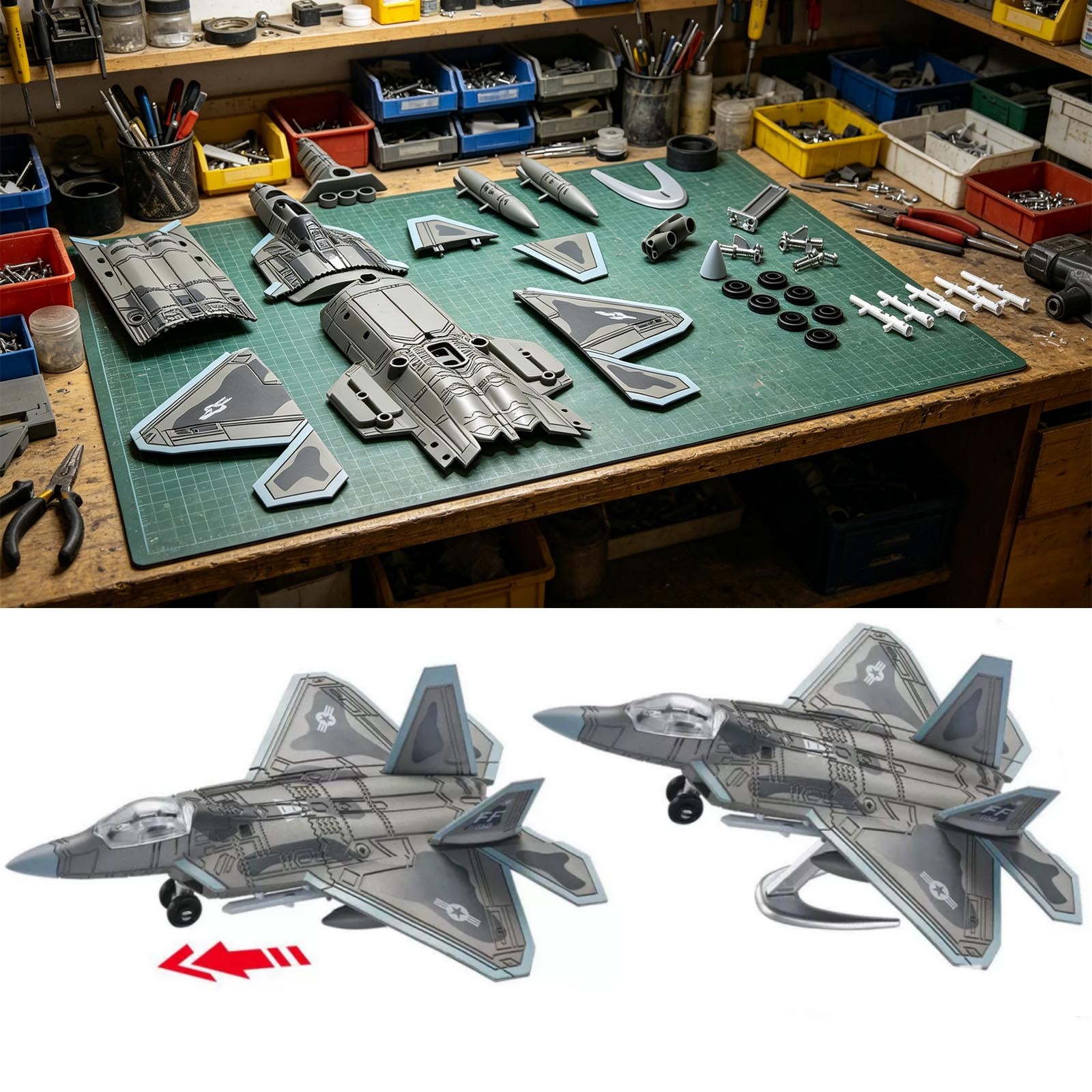 1/100 Scale F-22 Raptor Stealth Fighter Building Blocks Kit with Display Stand