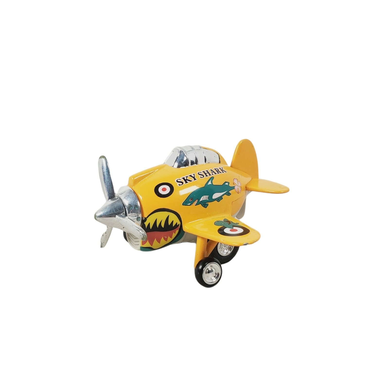 Toysmith Sky Shark Yellow Pull Back Propeller Plane Used