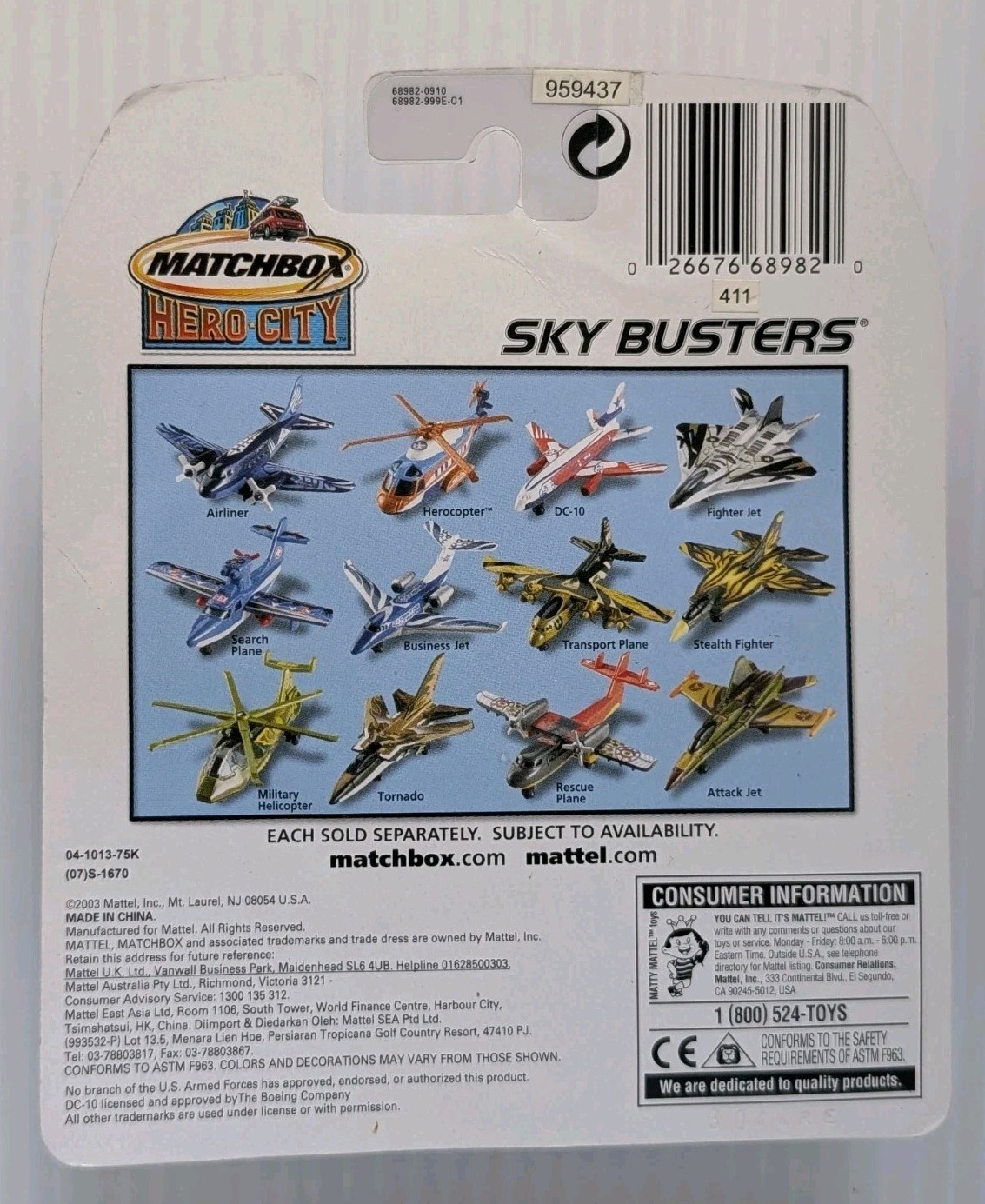 MATCHBOX HEROCOPTER HERO CITY SKY BUSTERS DieCast Aircraft Mattel NIP New Carded