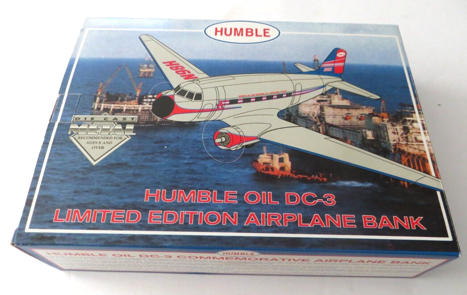 DC-3 DIE-CAST LIMITED EDITION AIRPLANE BANK HUMBLE OIL MARKINGS – NEW IN bOX