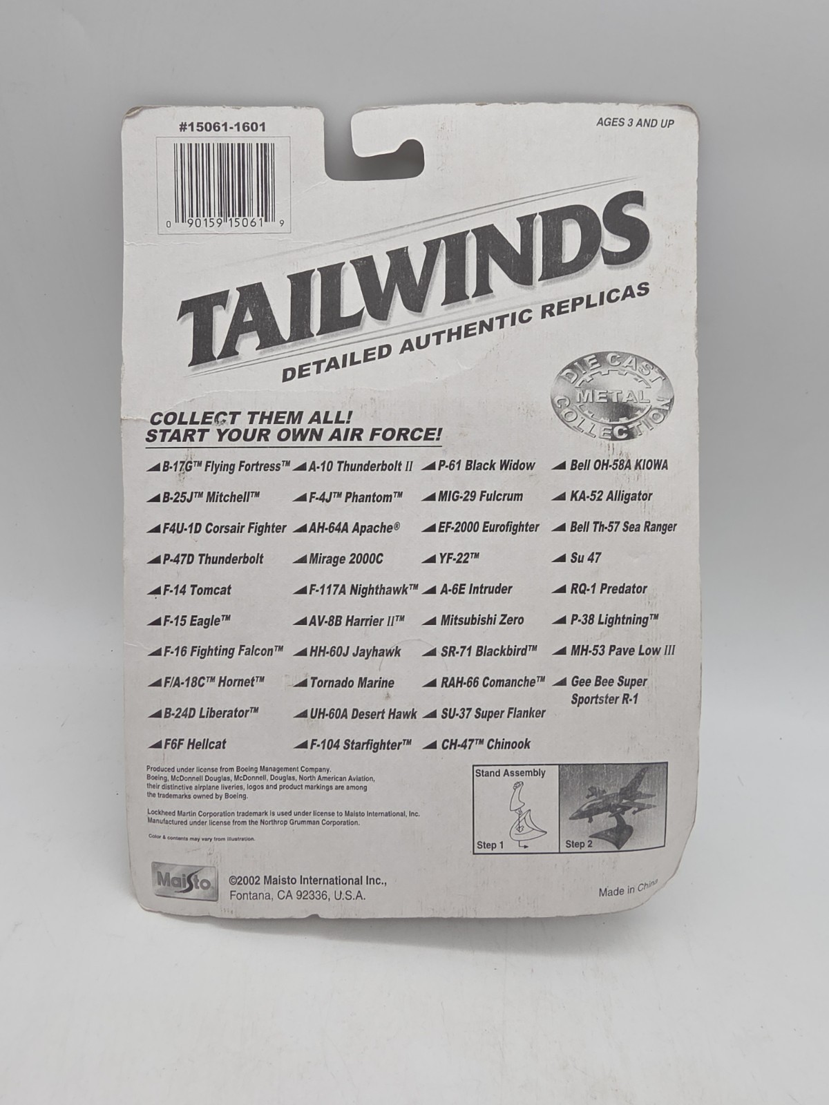 VTG NIP Maisto Tailwinds EF-2000 Eurofighter Diecast Military Airplane & Stand