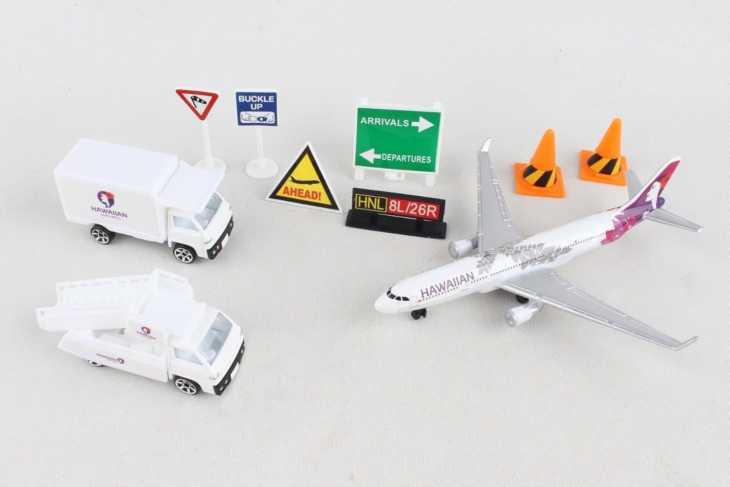 Hawaiian Airlines 12 Piece Playset with Die-Cast Metal Model Airplane with Pl…
