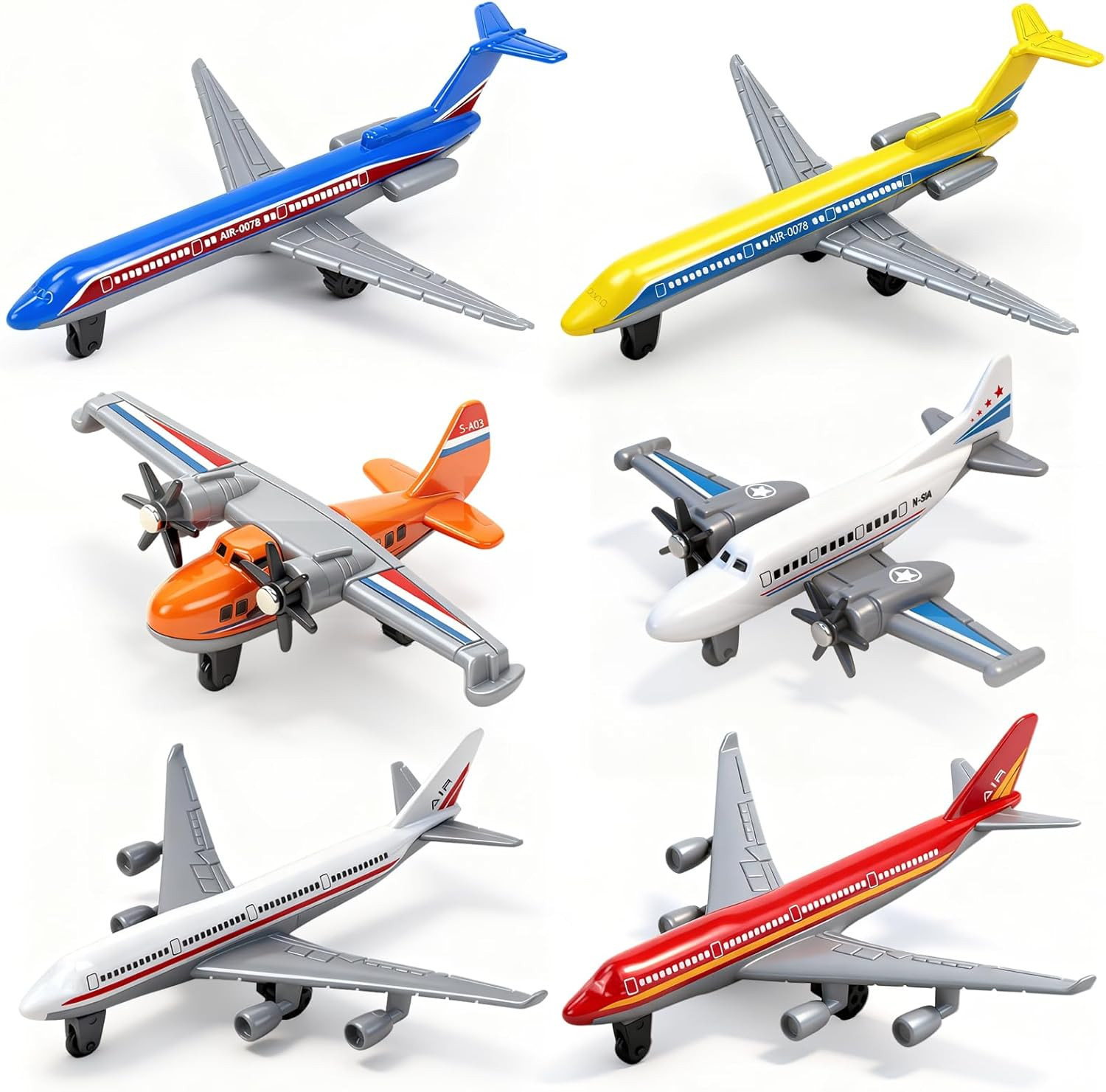 Toy Airplane 6 Pack Diecast Airplane Toy For Boys Age 3 4-7 8-12 Alloy Planes