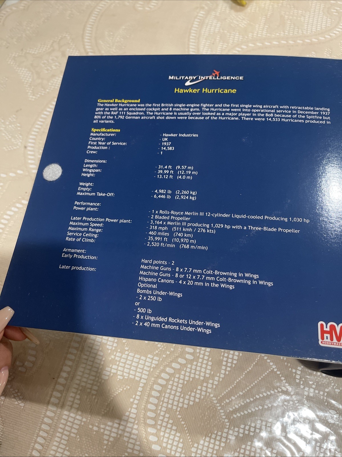 Hobby Master Hawker Hurricane 1/48 Scale Diecast Model HA8651