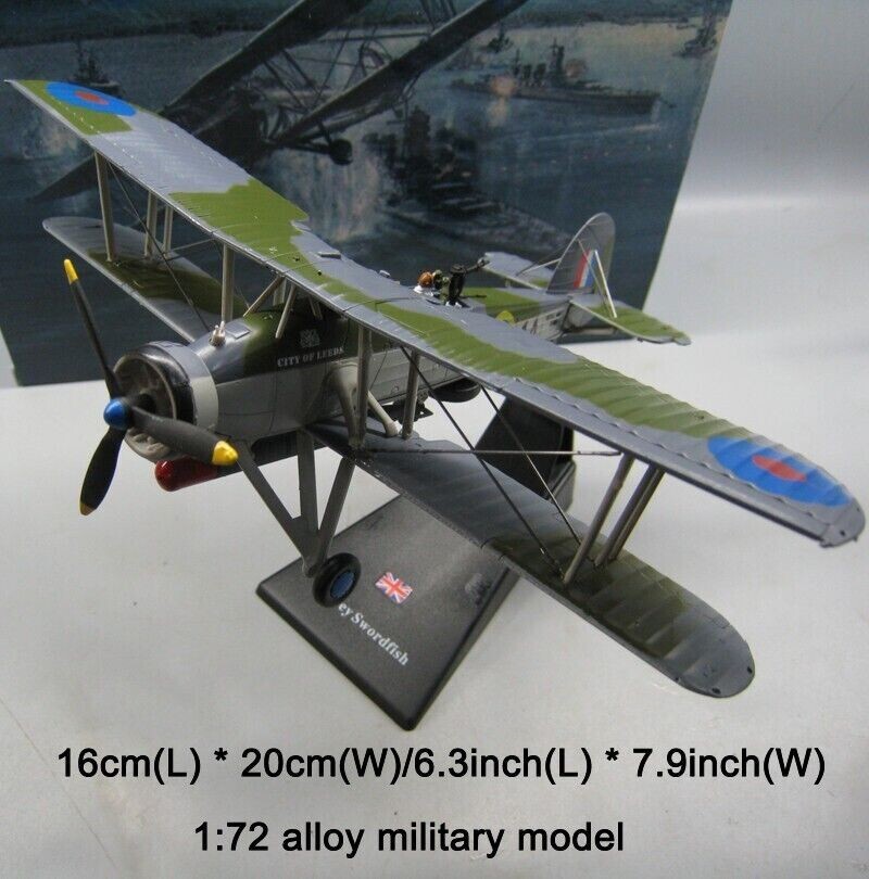 1:72 Diecast Royal Navy WW2 Swordfish Biplane Fighter Model Military Collection