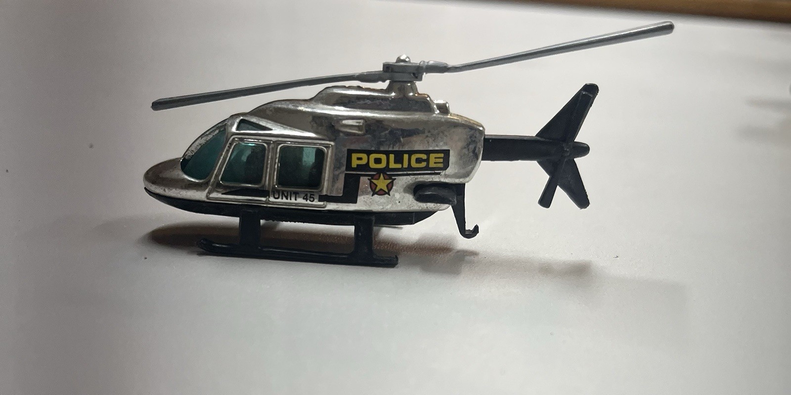 Hot Wheels Chrome Propper Chopper Unit 45 Police Diecast Helicopter BENT BLADE