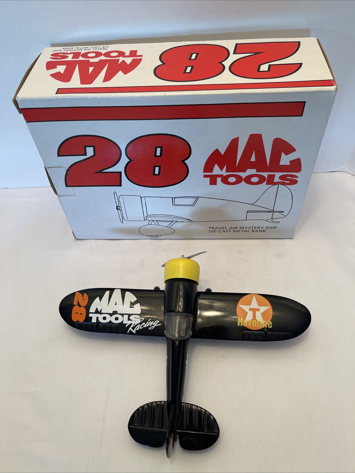 Davey Allison, Mac Tools, Travel Air Mystery Ship Diecast Airplane Bank Primo