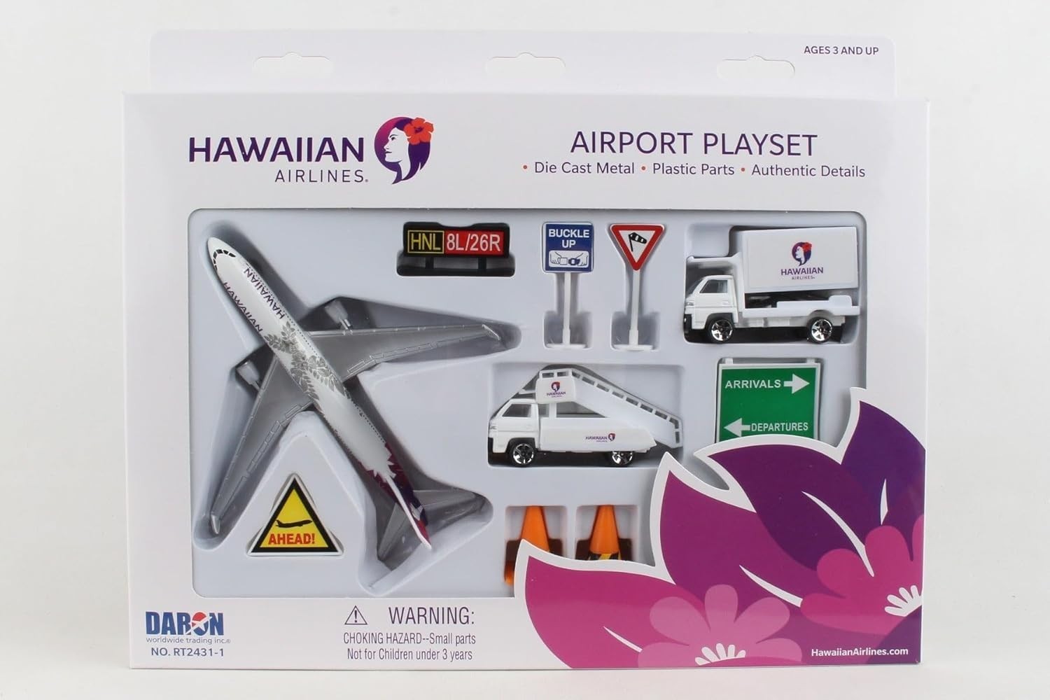 Hawaiian Airlines 12 Piece Playset with Die-Cast Metal Model Airplane with Pl…
