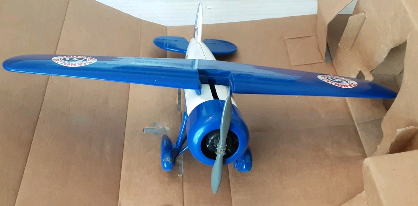 New Amoco Vintage #2 Airplane Die Cast Metal Coin Bank 1/32 Blue W/Box