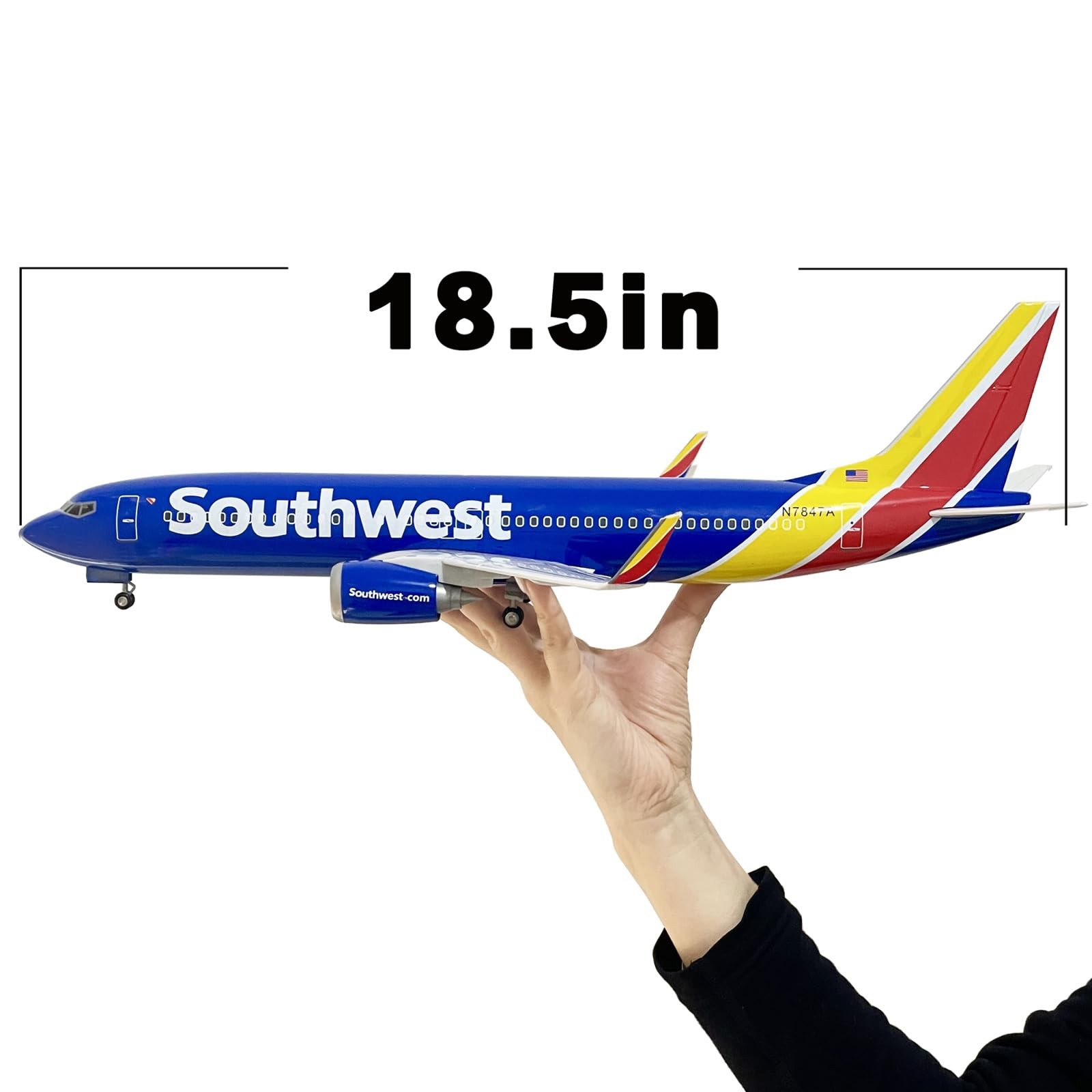 B737 Airplane Model, 1/85 Scale B737 Model 18.5 Inches Length, with LED Lights a
