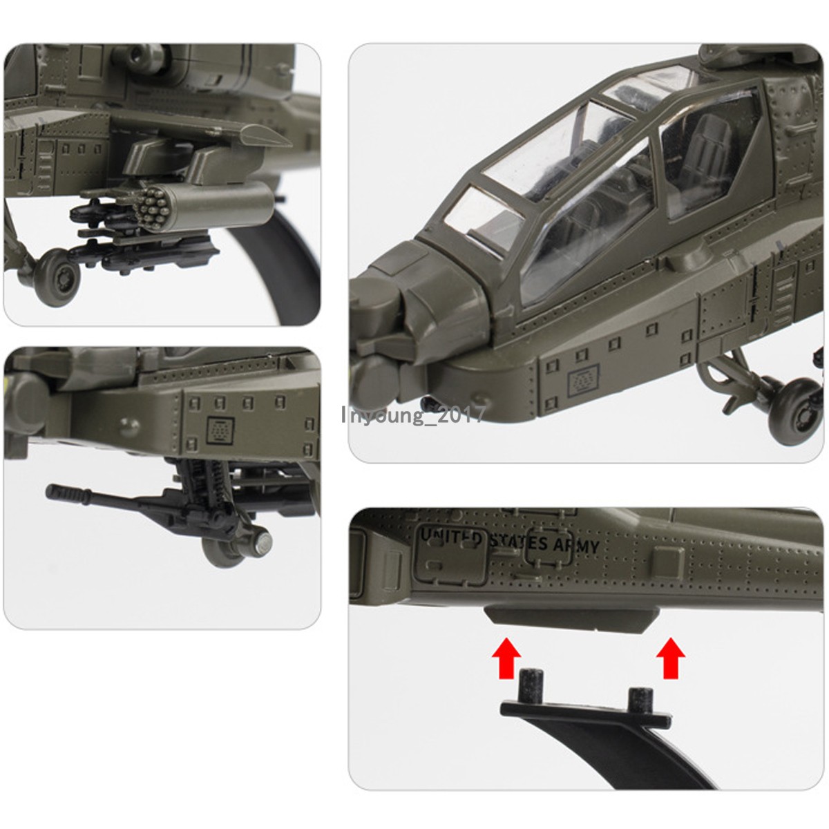 Boeing AH-64 Apache Helicopter Model Diecast Military Toy Airplane for Boys Kids
