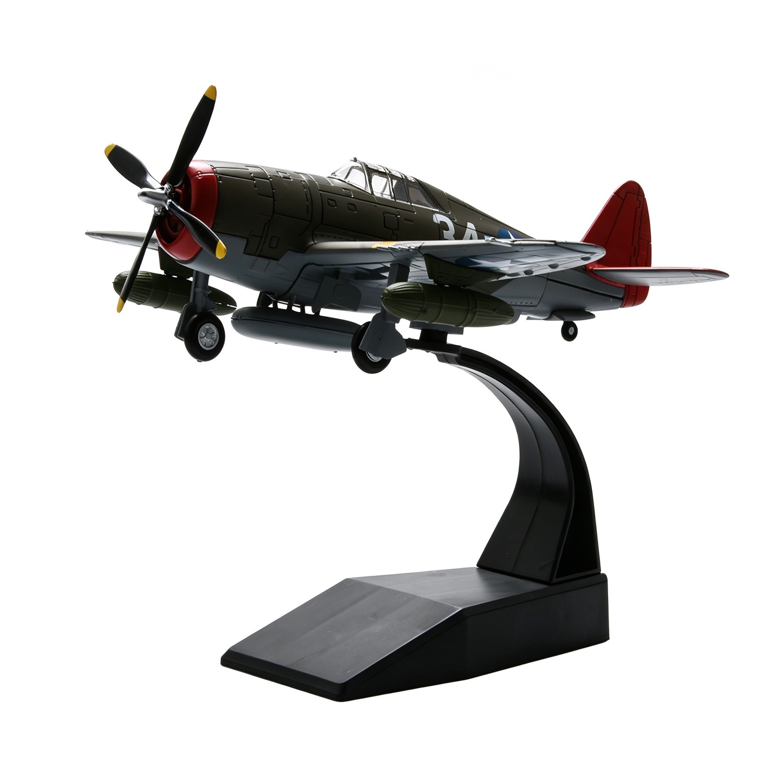 USAAF P-47D Thunderbolt Fighter Diecast Model 1/72 Olive Paint Red Nose Display