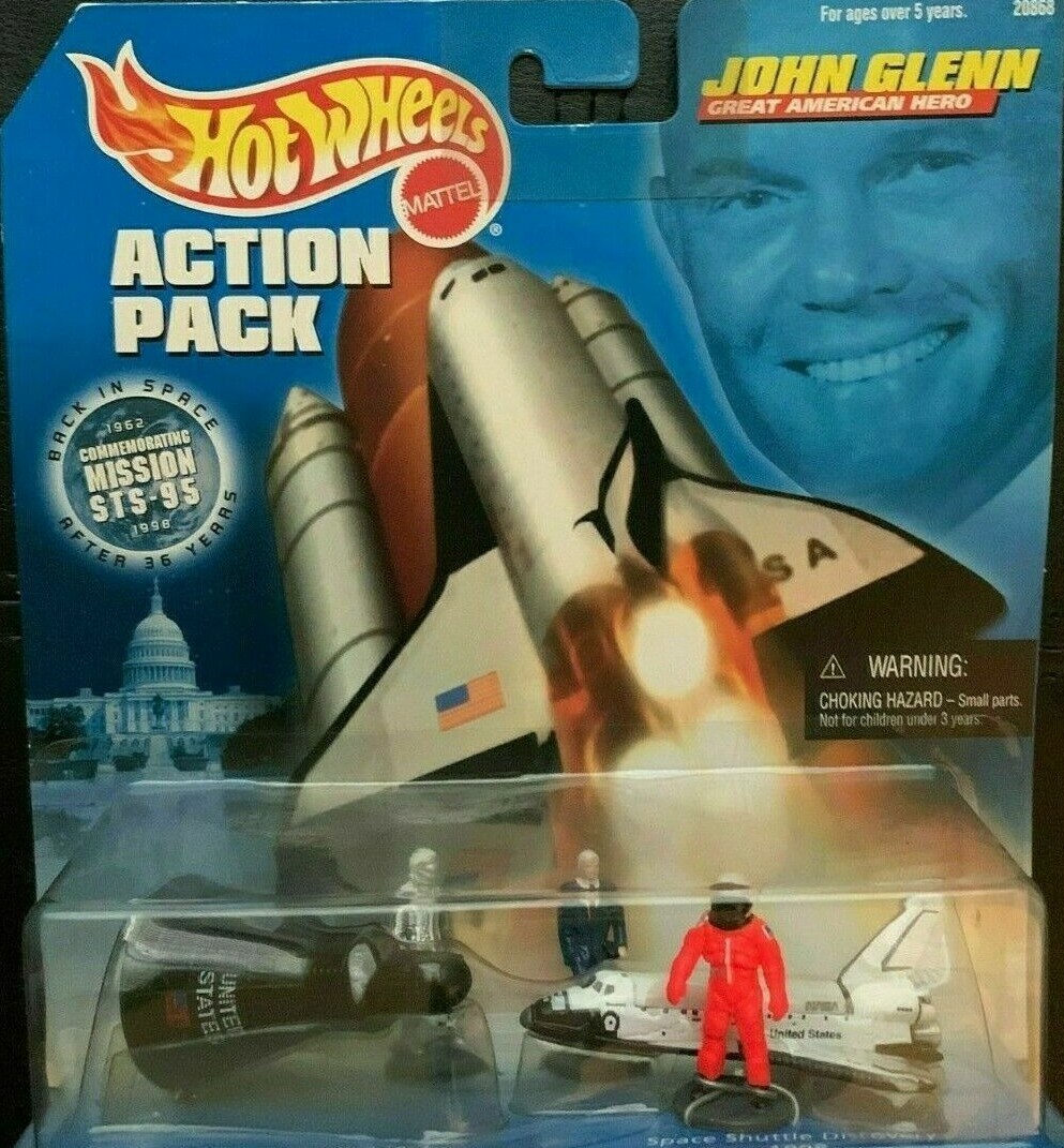 1999-HOT WHEELS-JOHN GLENN-HERO-ACTION PACK-MERCURY & SPACE SHUTTLE SET-SEALED